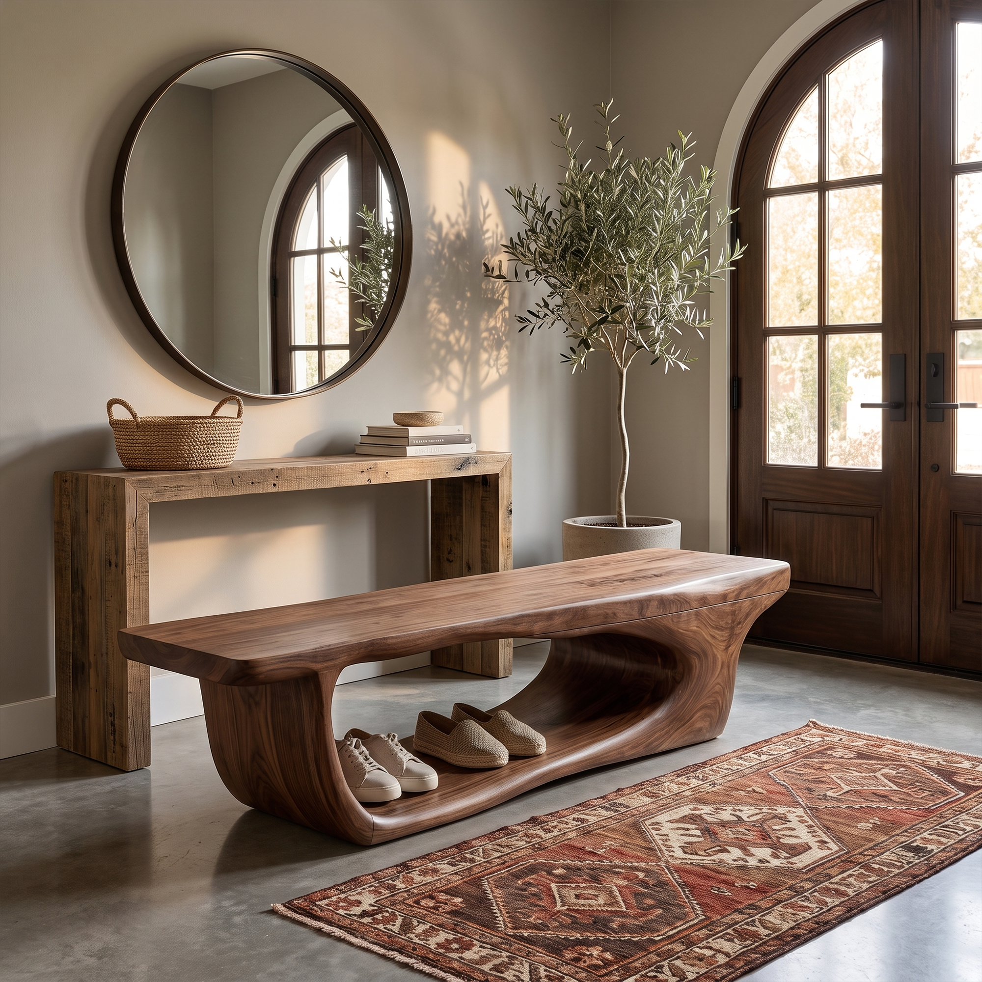 Organic Shoe Bench With Open Shoe Storage For Entryway SINLKISB099