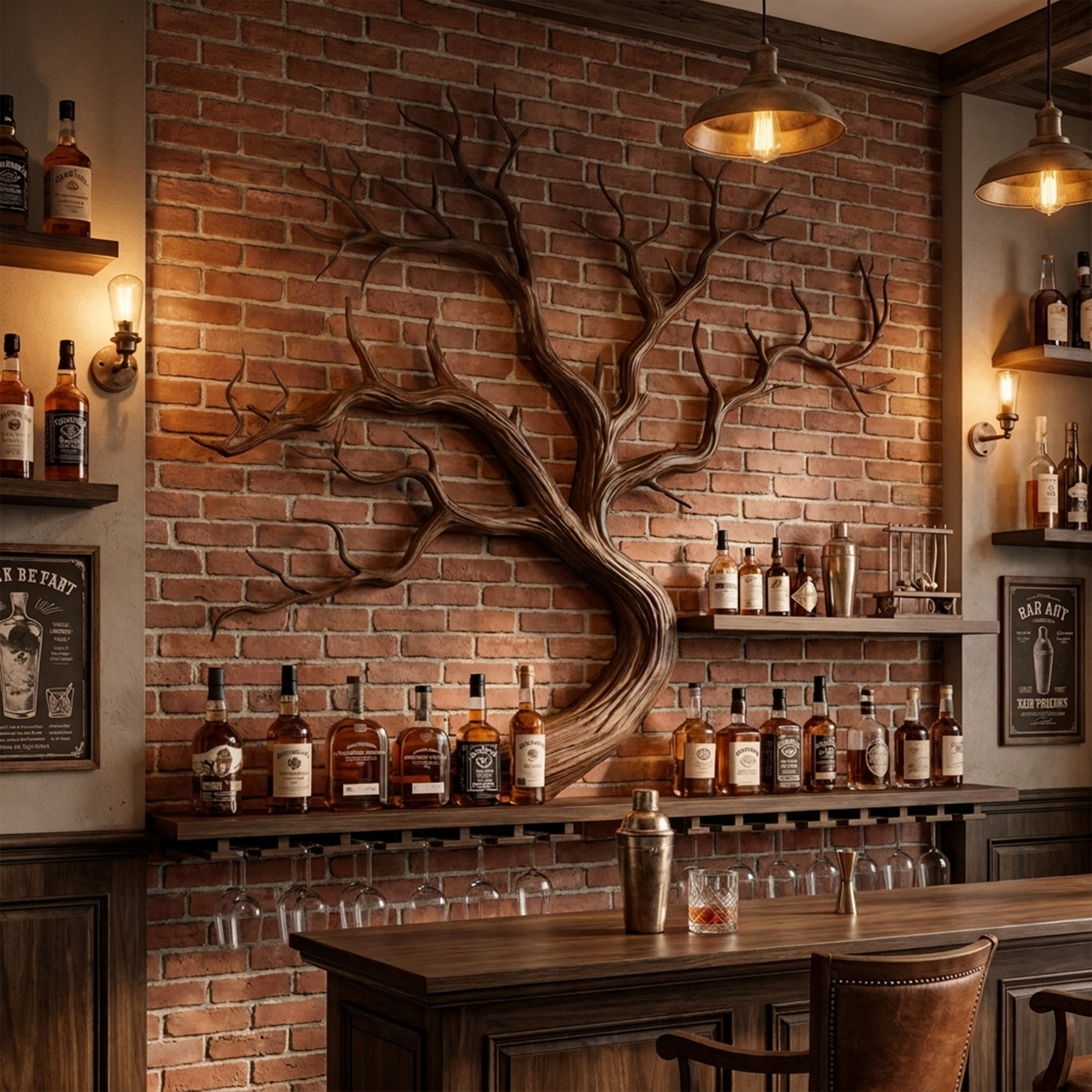 Artistic Tree Branch Wine Rack Wooden Wall Shelf For Kitchen Dining Room Bar SINLKIWR014