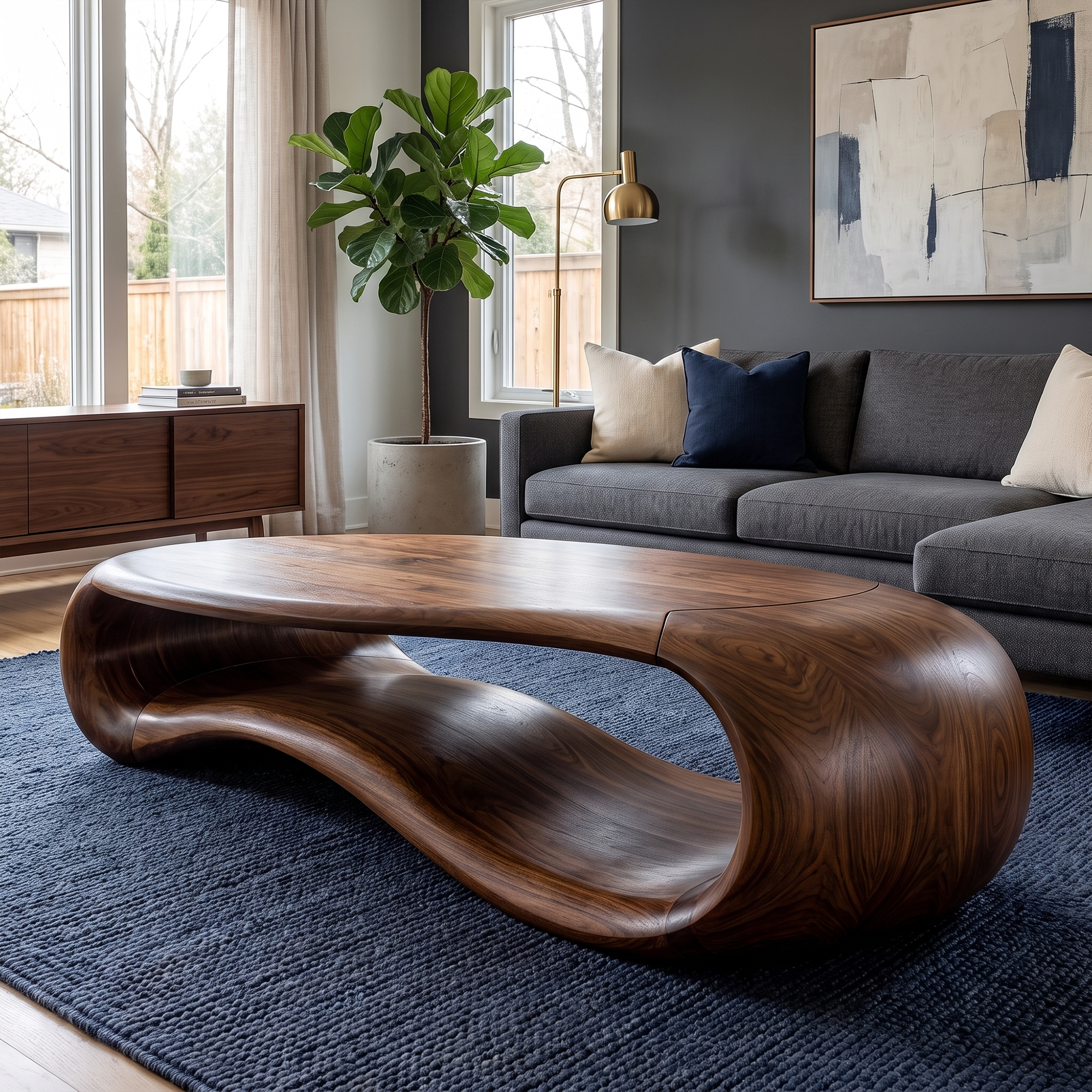 Modern Sculptural Solid Wood Coffee Table For Living Room SINLKICF337