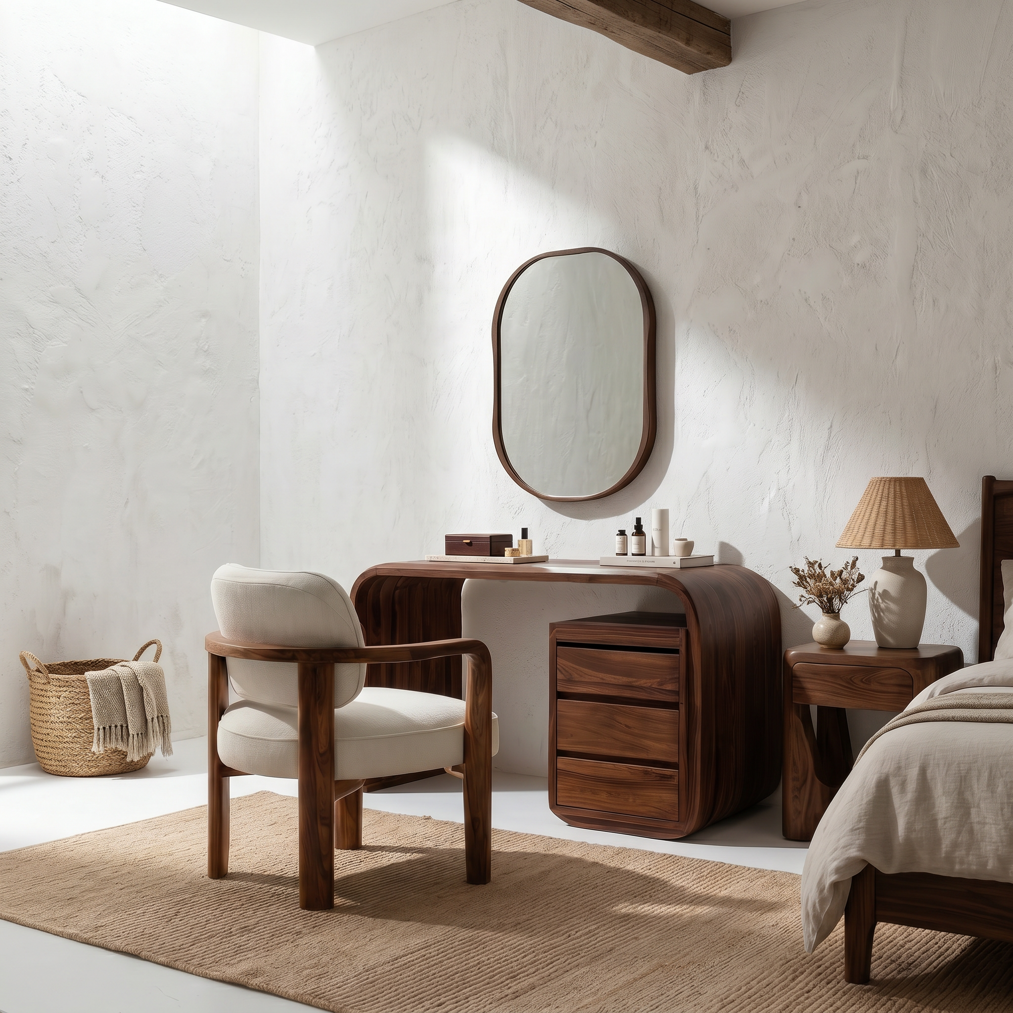Modern Walnut Vanity Table With Open Shelf Cabinet For Bedroom SINLSABDT073