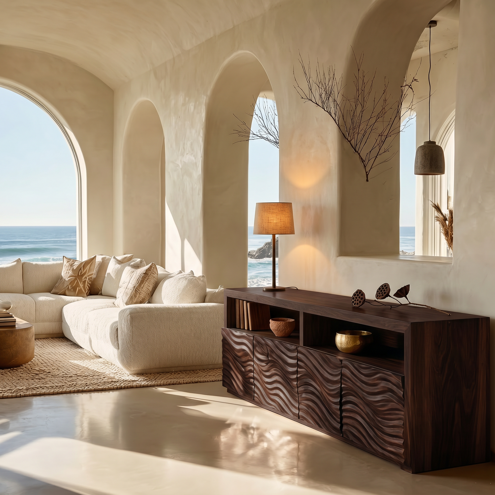 Contemporary Sideboard With Carved Wood Doors And Functional Storage For Living Room SINLSASC527