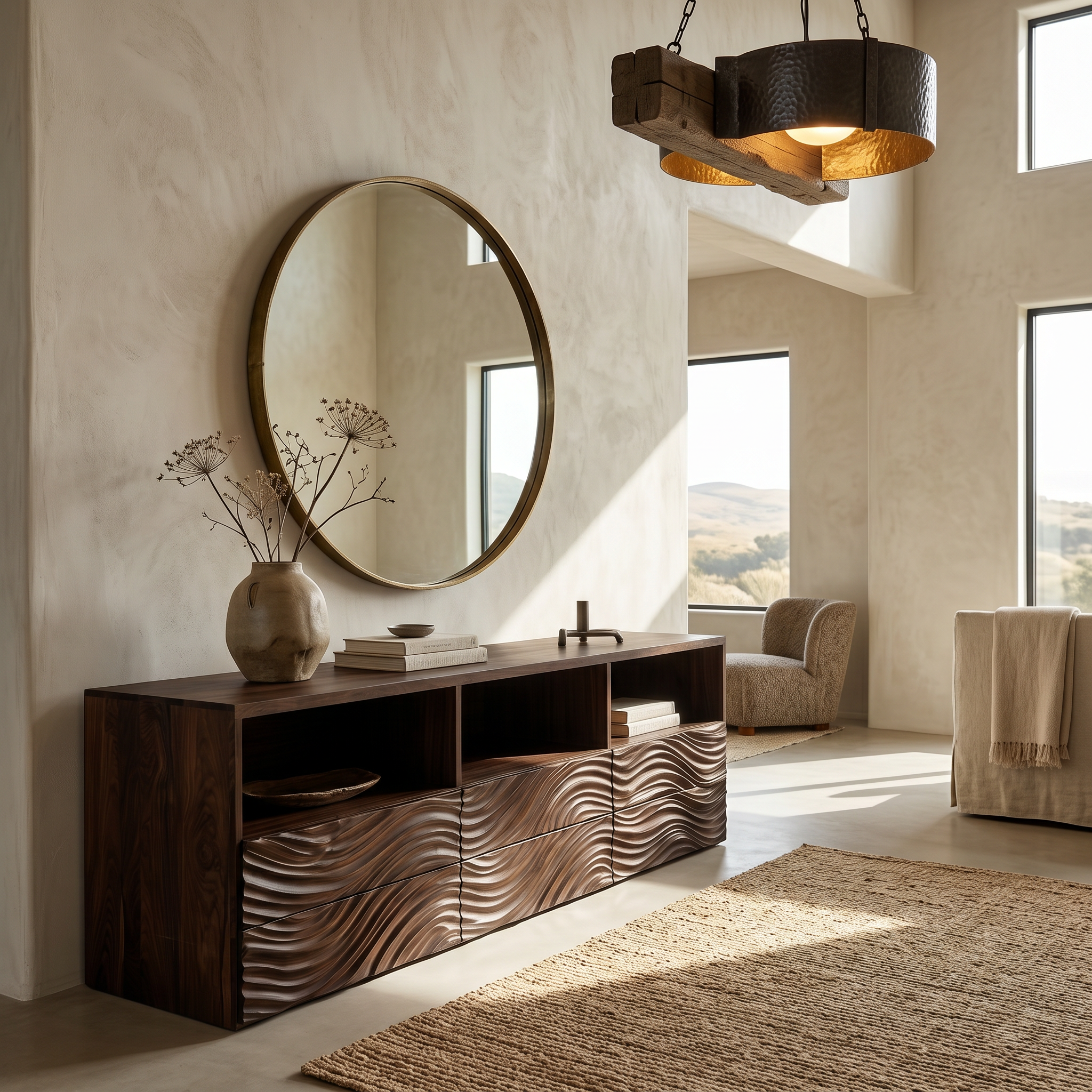 Sculptural Sideboard  With Organic Relief Pattern For Living Room SINLSASC528