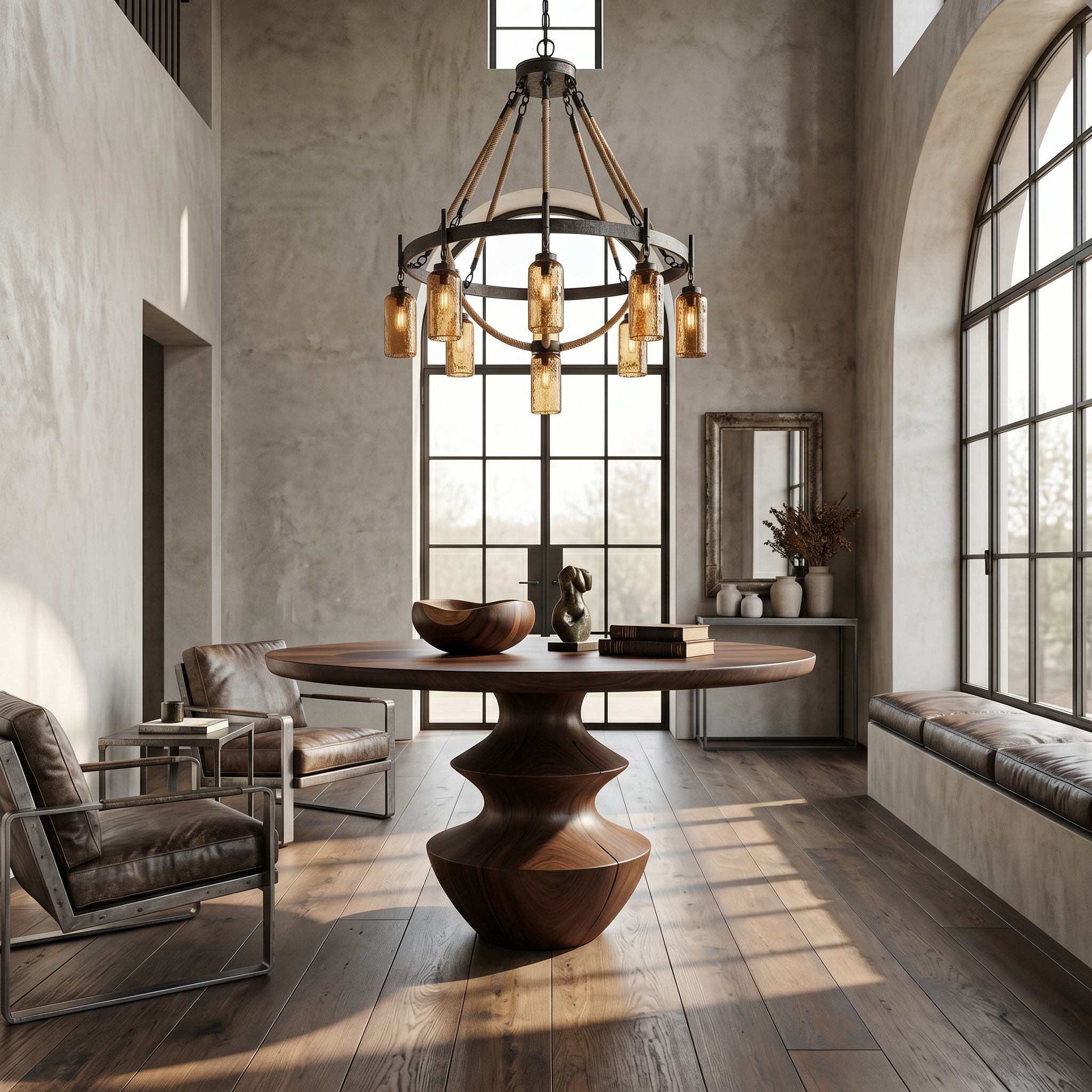 Modern Foyer Table With Sculptural Solid Wood Pedestal Base For Entryway SINLSAFT034