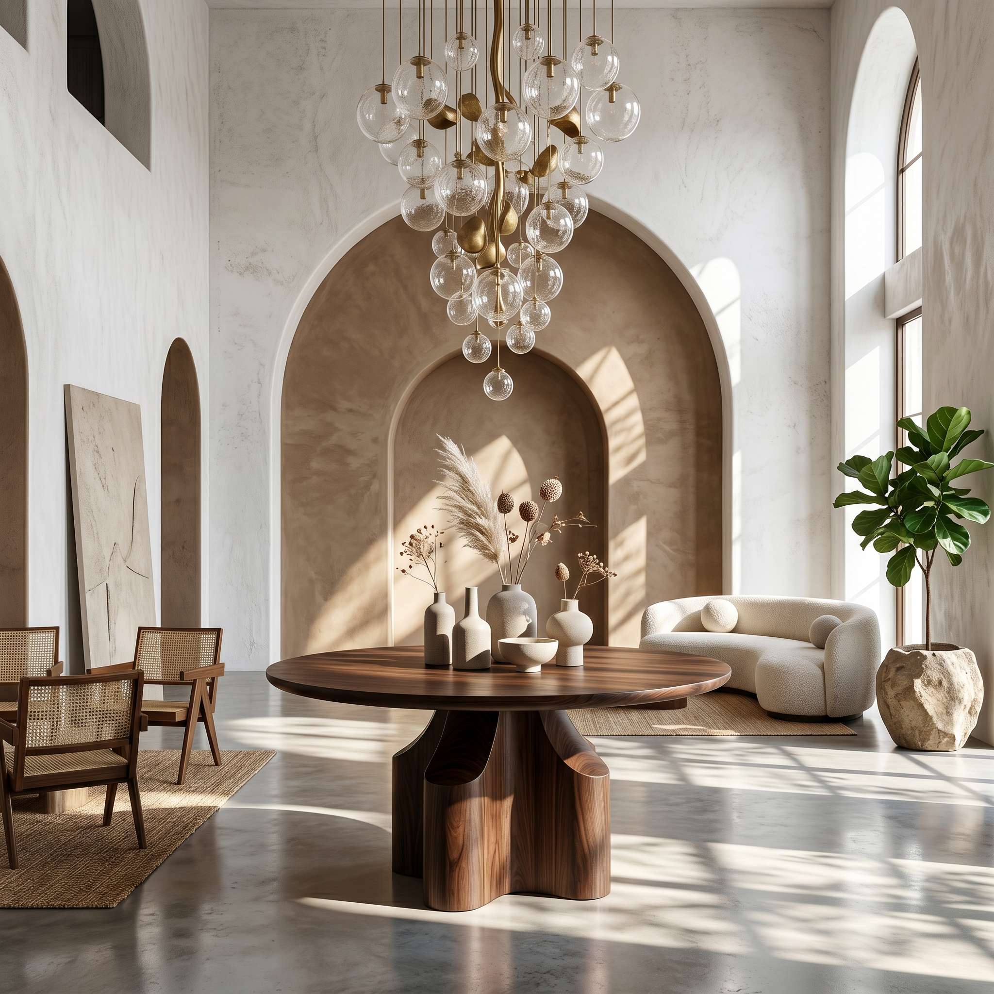 Contemporary Foyer Table With Sculptural Solid Wood Pedestal Base For Entryway And Hallway SINLSAFT037