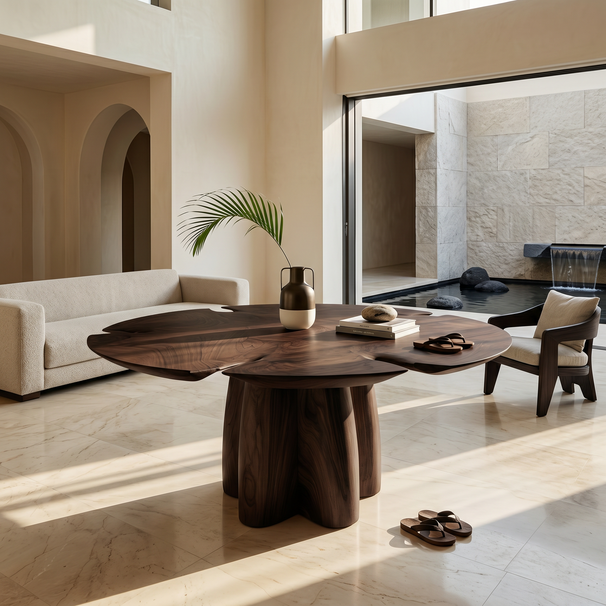 Modern Foyer Table With Sculptural Solid Wood Pedestal Base For Entryway And Hallway SINLSAFT040