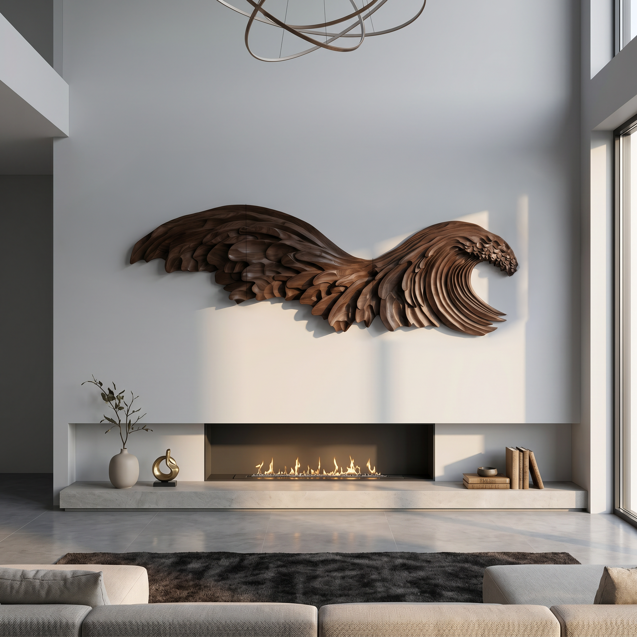 Ocean Wave Wooden Wall Art With Sculptural Carved Design For Bedroom And Living Room SINLSAWD098