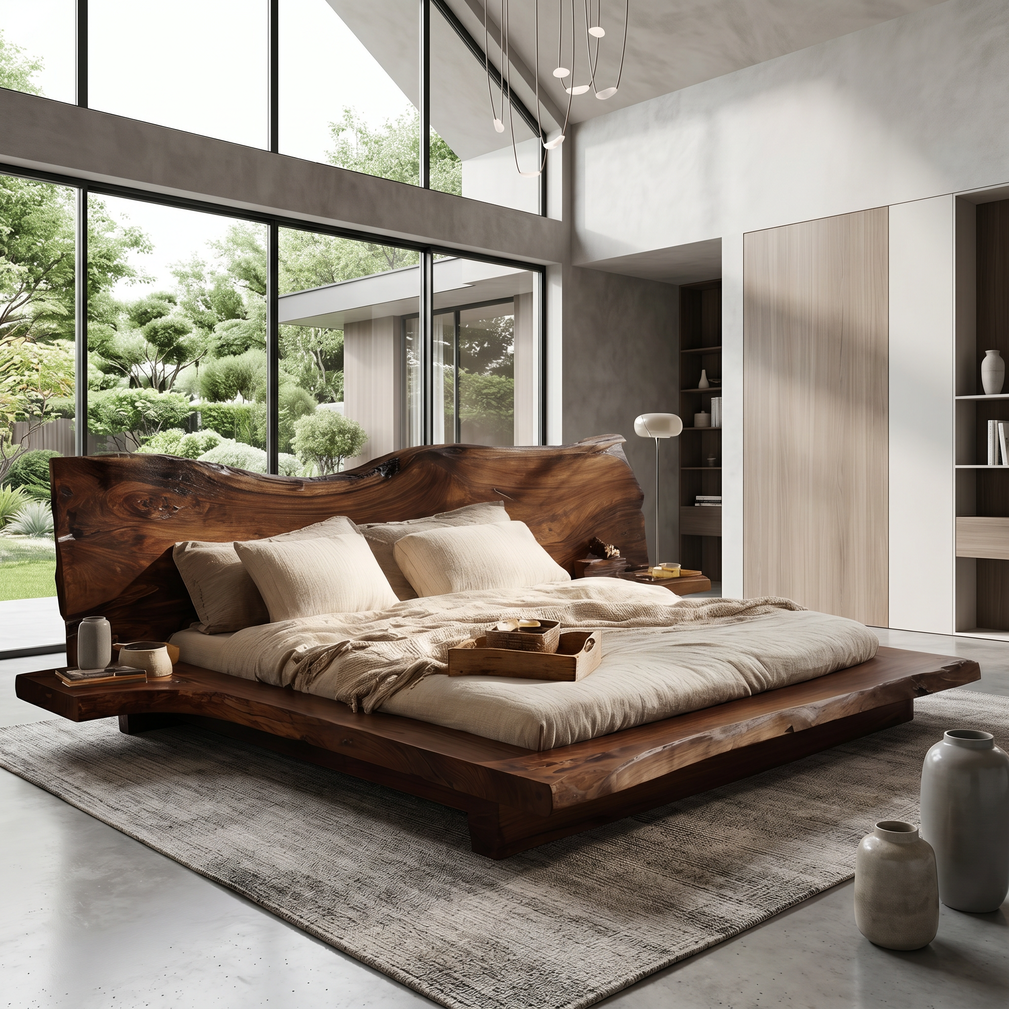 Contemporary Platform Bed Frame With Solid Wood Headboard For Bedroom SINLSAWB132