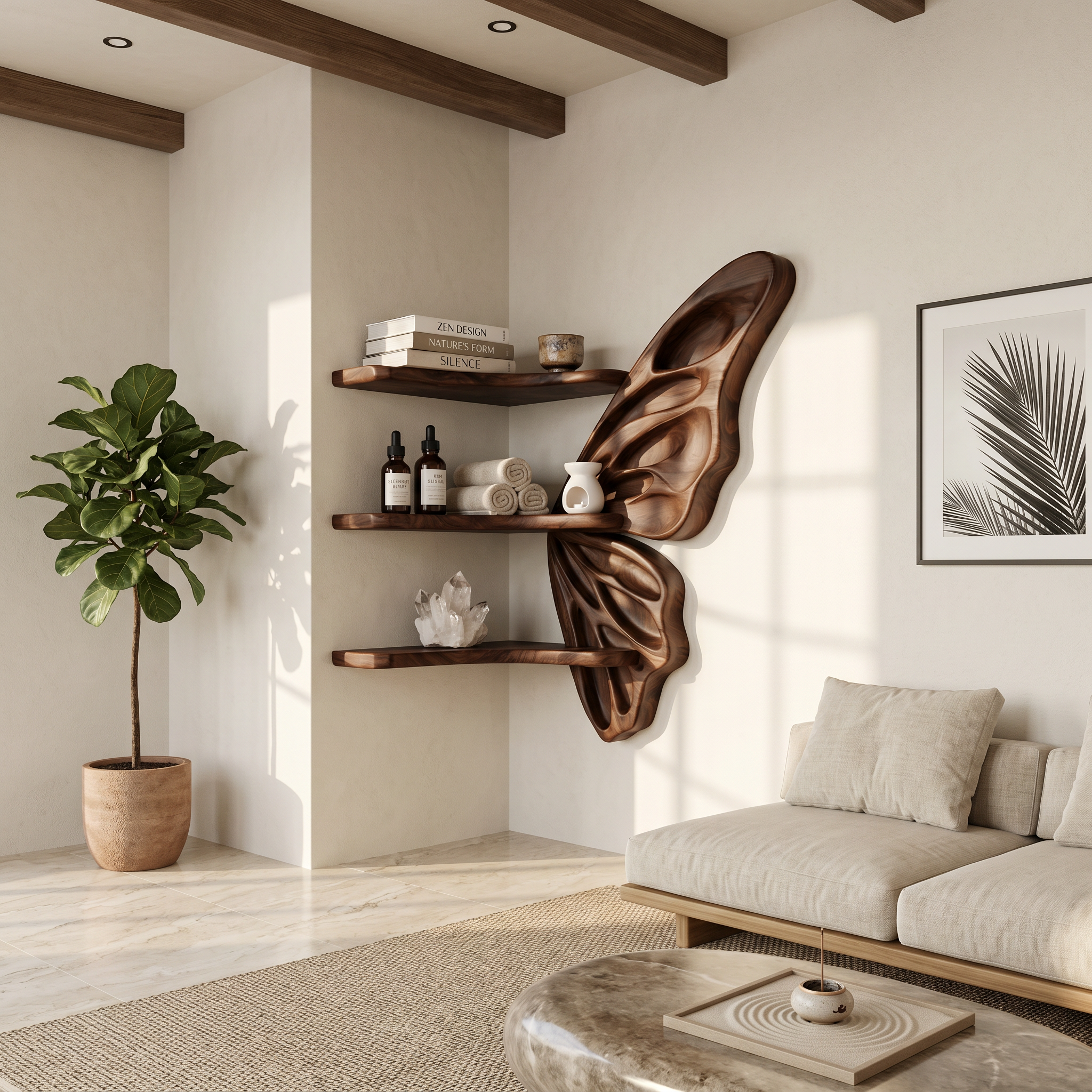 Organic Butterfly Wall Shelf With Floating Display Shelves For Living Room SINLSAFL542