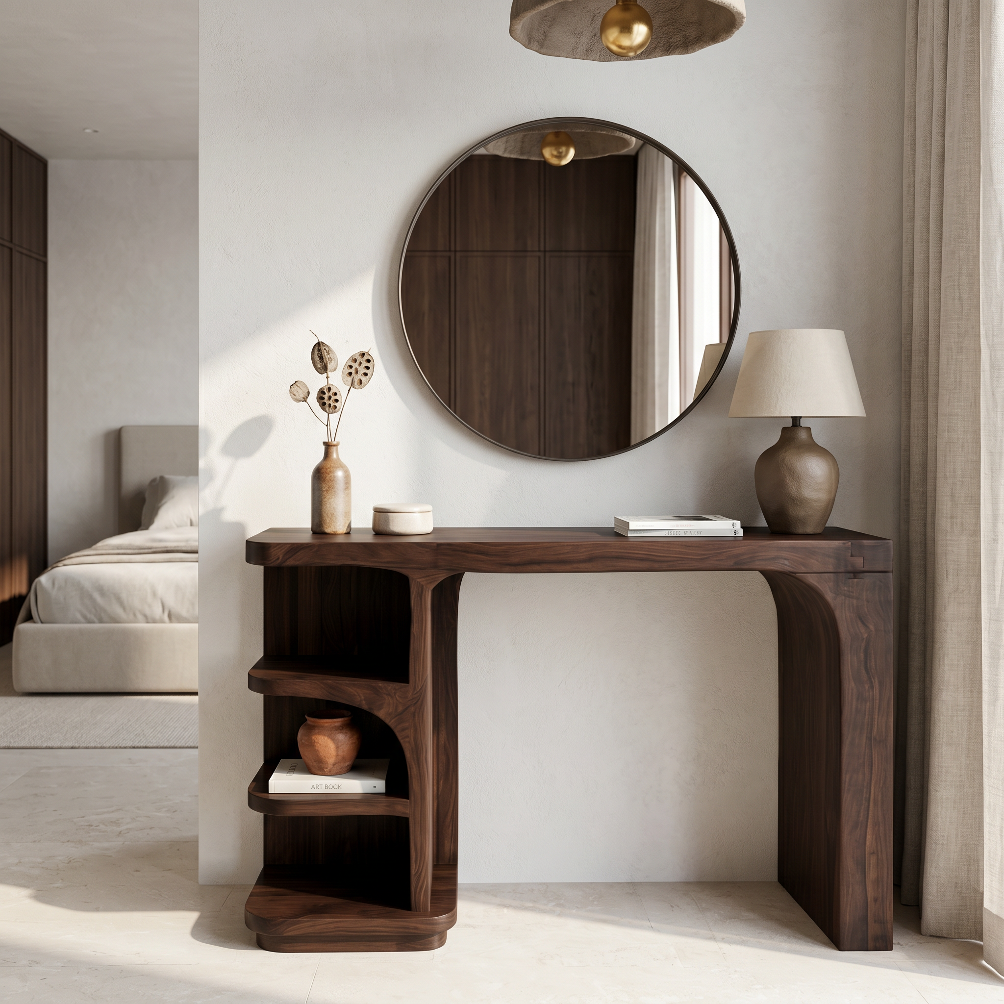 Contemporary Dressing Table With Waterfall Wood Structure For Bedroom SINLSABDT092