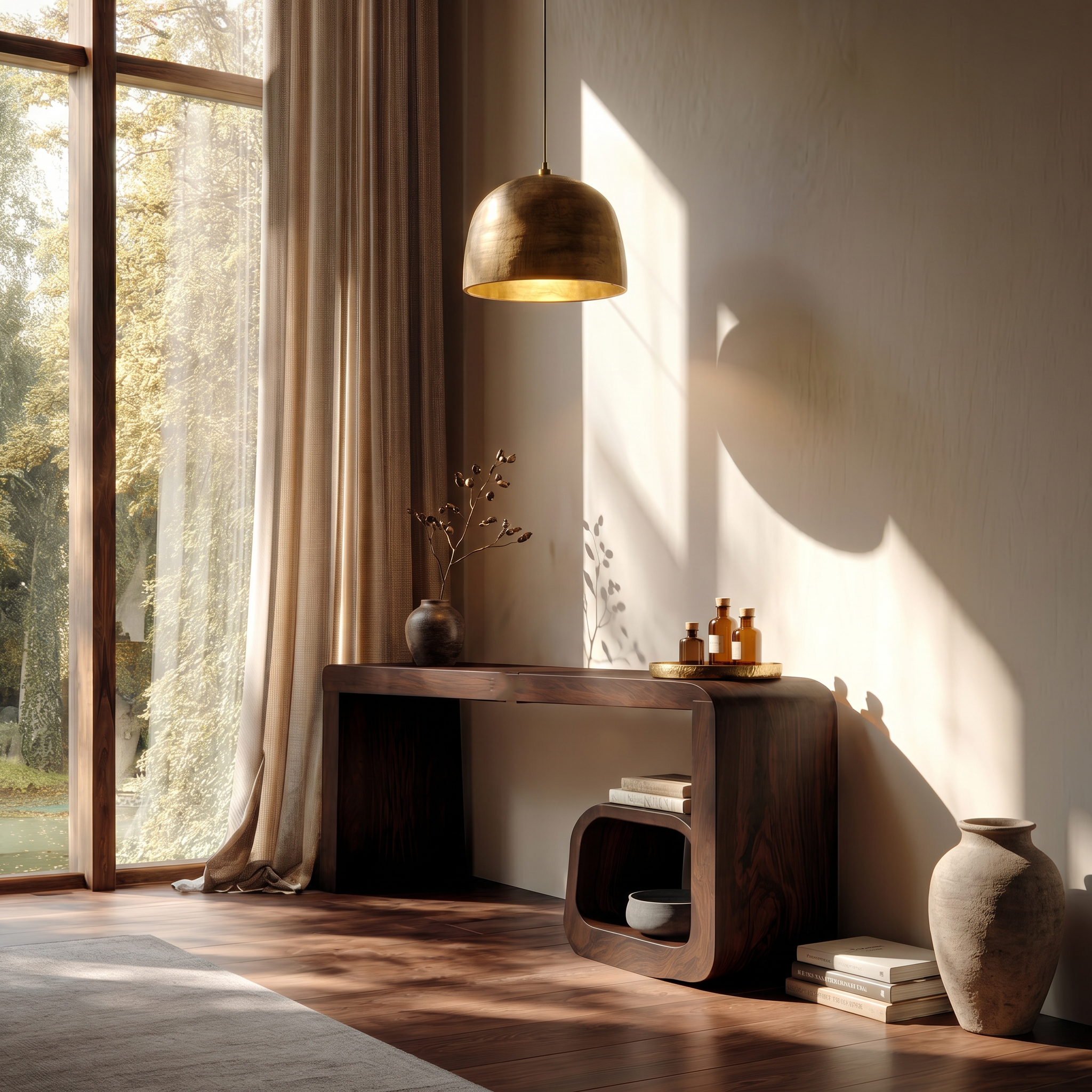 Sculptural Dressing Table With Curved Wood Silhouette For Bedroom Decor SINLSABDT093
