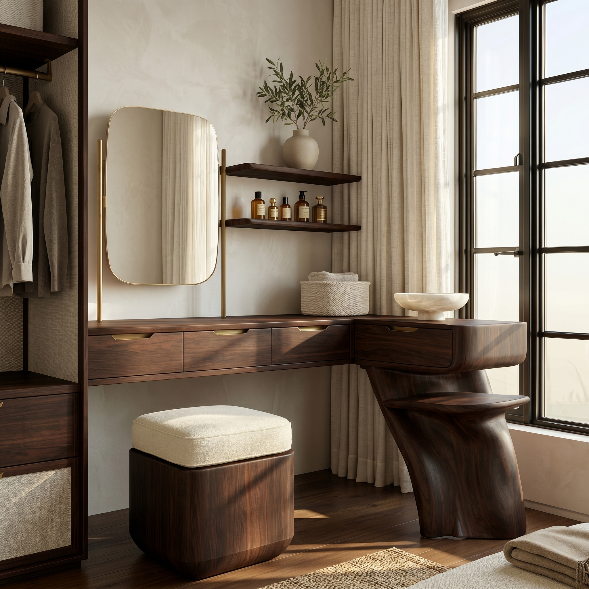Nature Inspired Dressing Table With Sculptural Wood Design For Bedroom SINLSABDT085