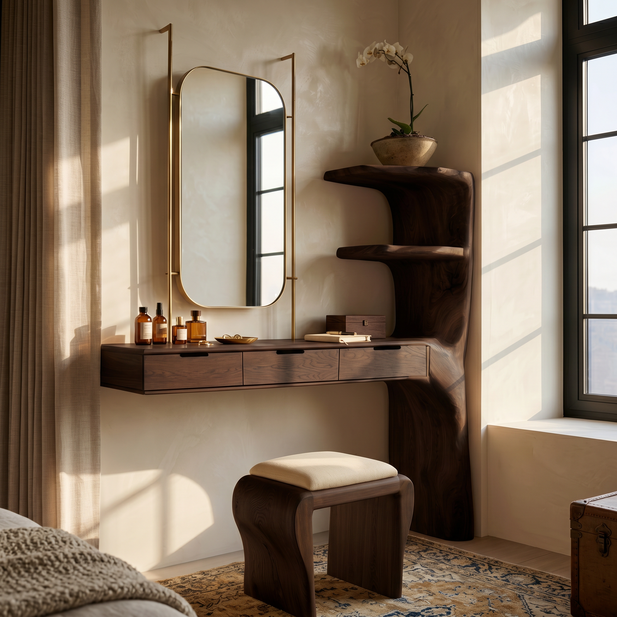 Organic Dressing Table With Built In Storage Shelves For Bedroom And Dressing Room SINLSABDT087
