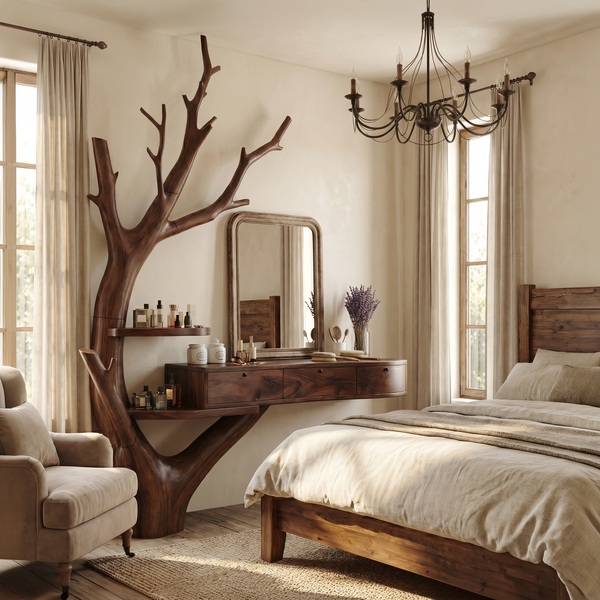 Minimalist Tree Base Floating Dressing Table With Storage Drawers Makeup Vanity Desk For Bedroom SINLSABDT070