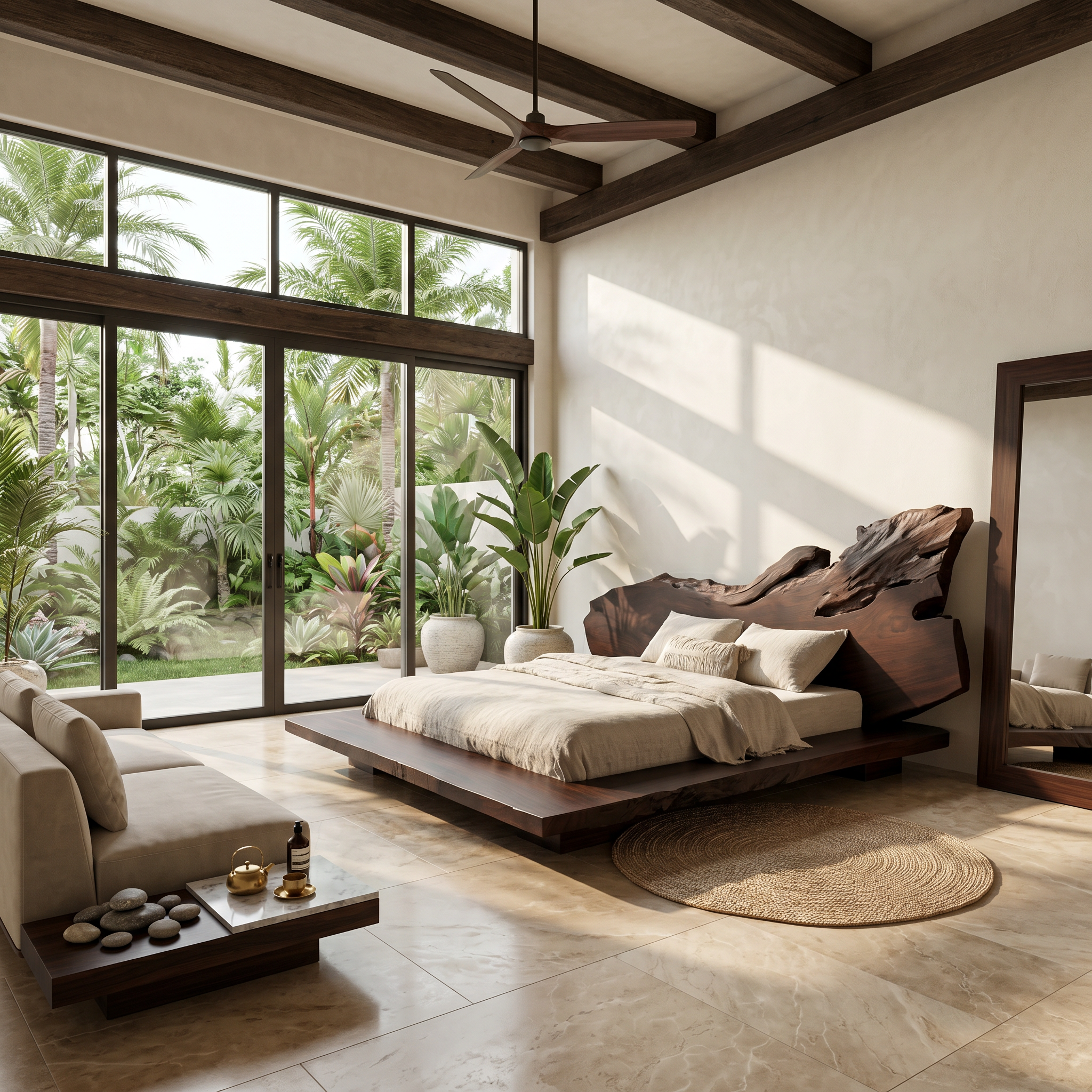 Modern Bed Frame With Live Edge Wood Headboard For Bedroom SINLSAWB130