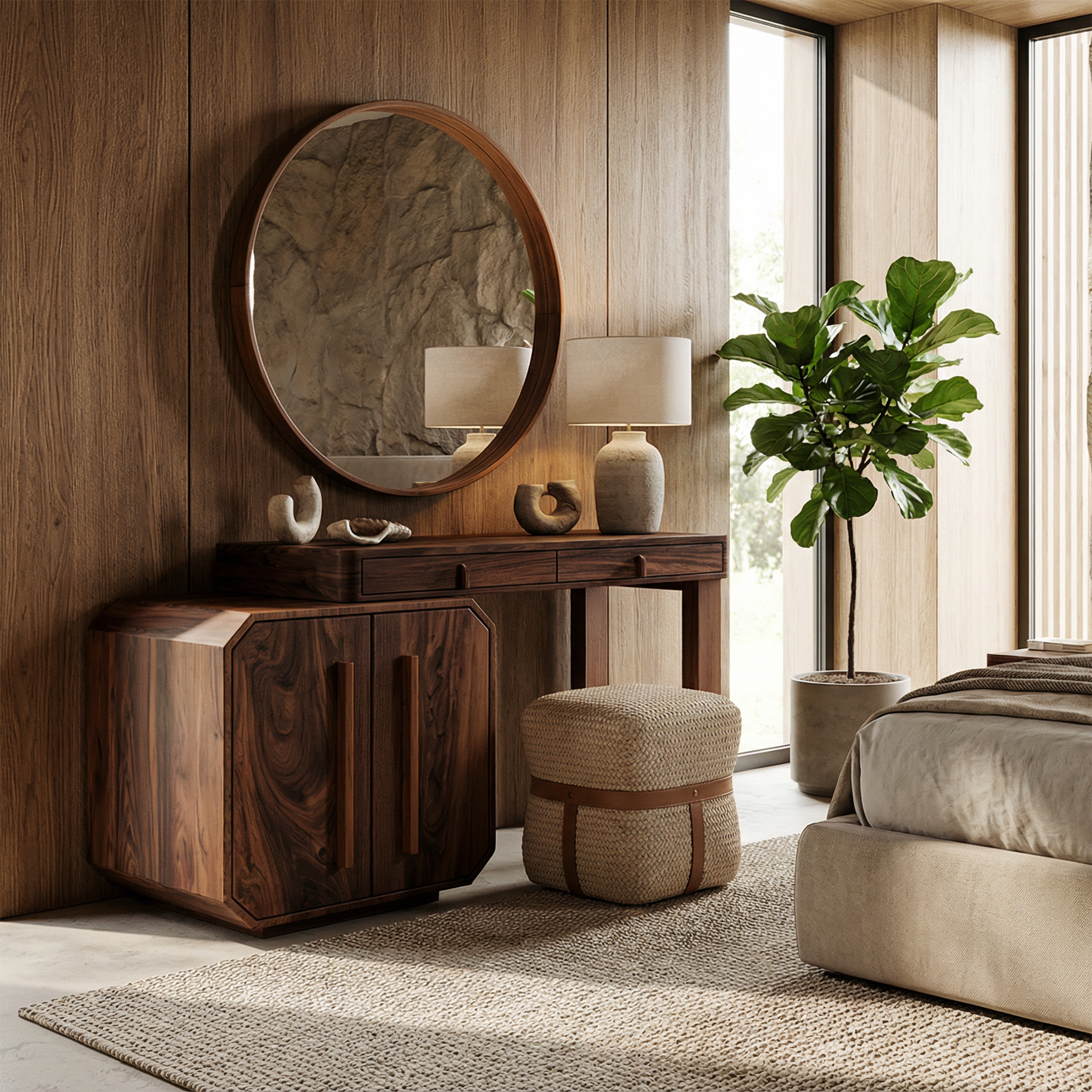 Contemporary Dressing Table With Storage Cabinet Sculptural Design For Bedroom SINLSABDT053