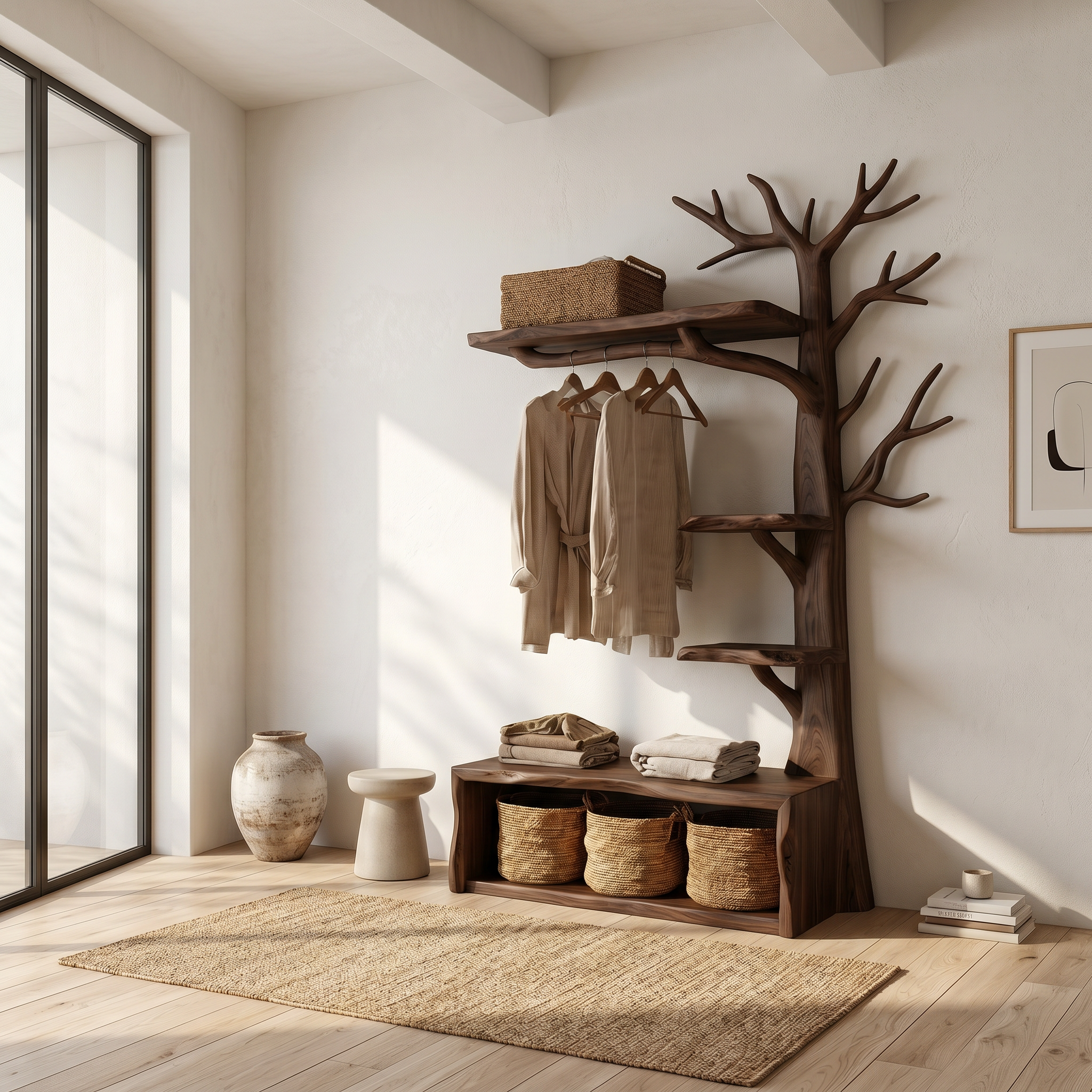 Natural Tree Coat Rack Bench Entryway And Hallway SINLSATCR114