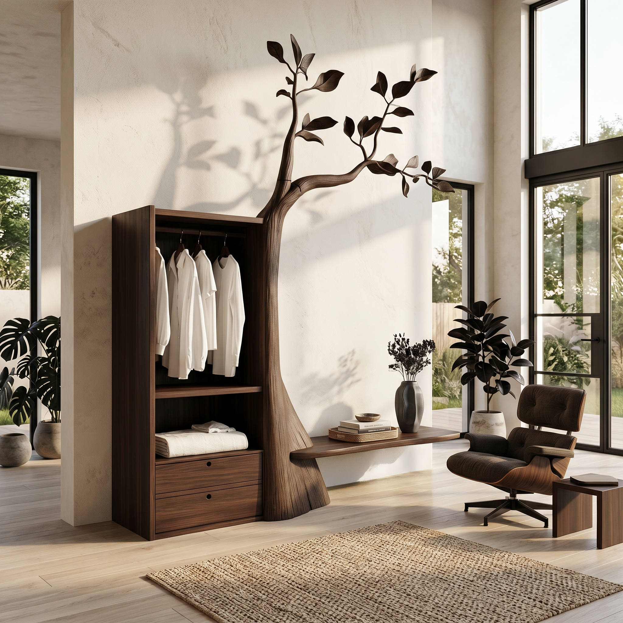 Organic Modern Tree Coat Rack Seating Bench Entryway And Bedroom SINLSATCR116