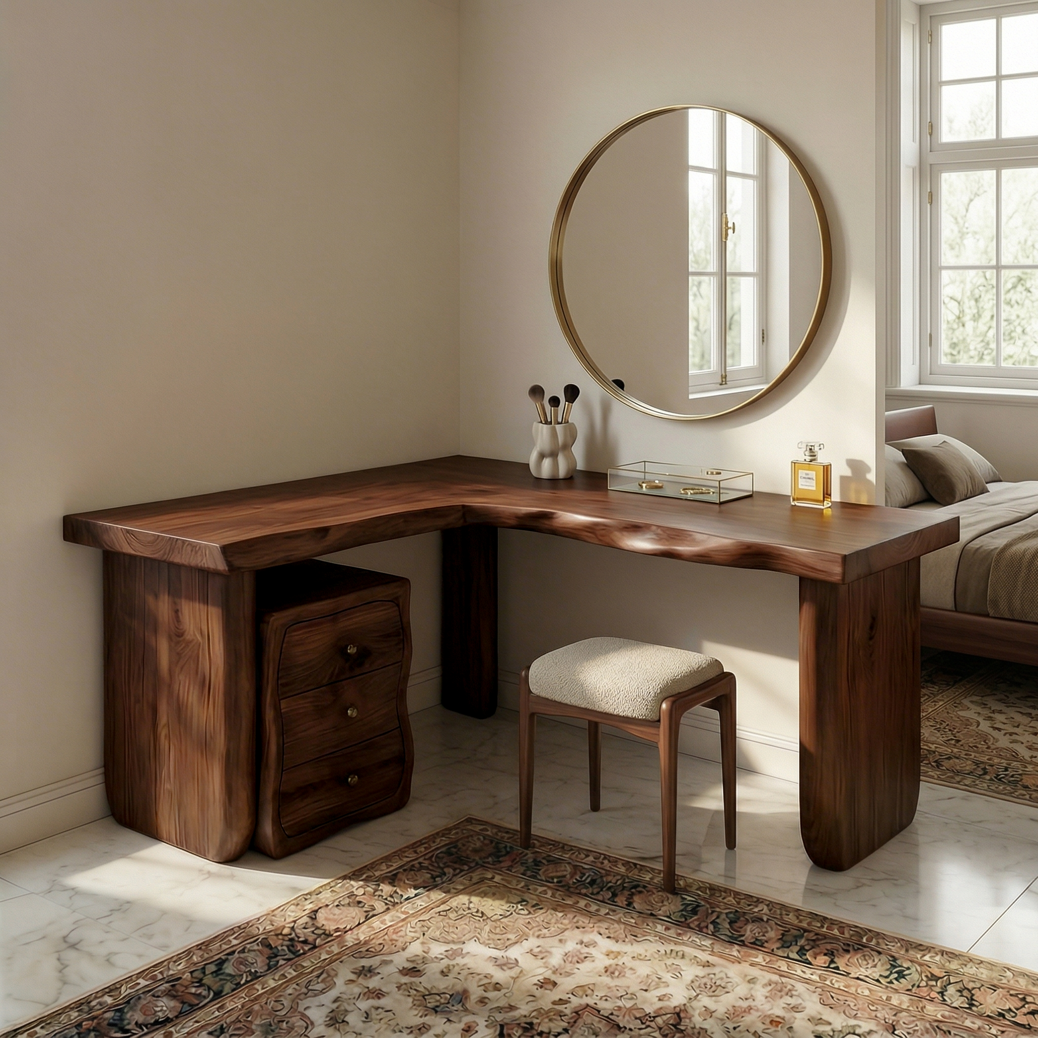 Minimal Organic Vanity Table Makeup Desk Corner L Shape Bedroom And Vanity Area SINLSABDT063
