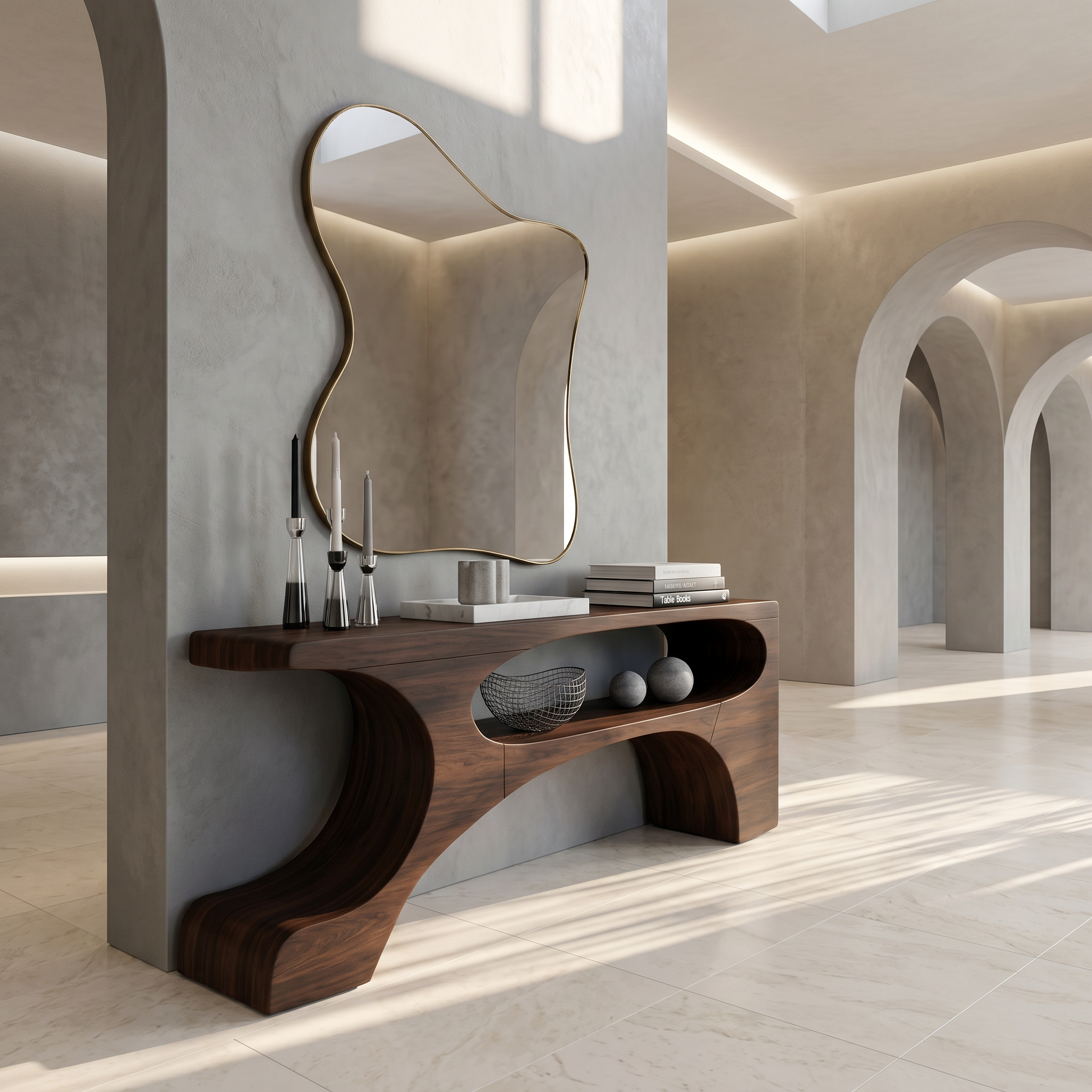 Contemporary Console Table With Organic Pedestal Design For Foyer SINLSACS629