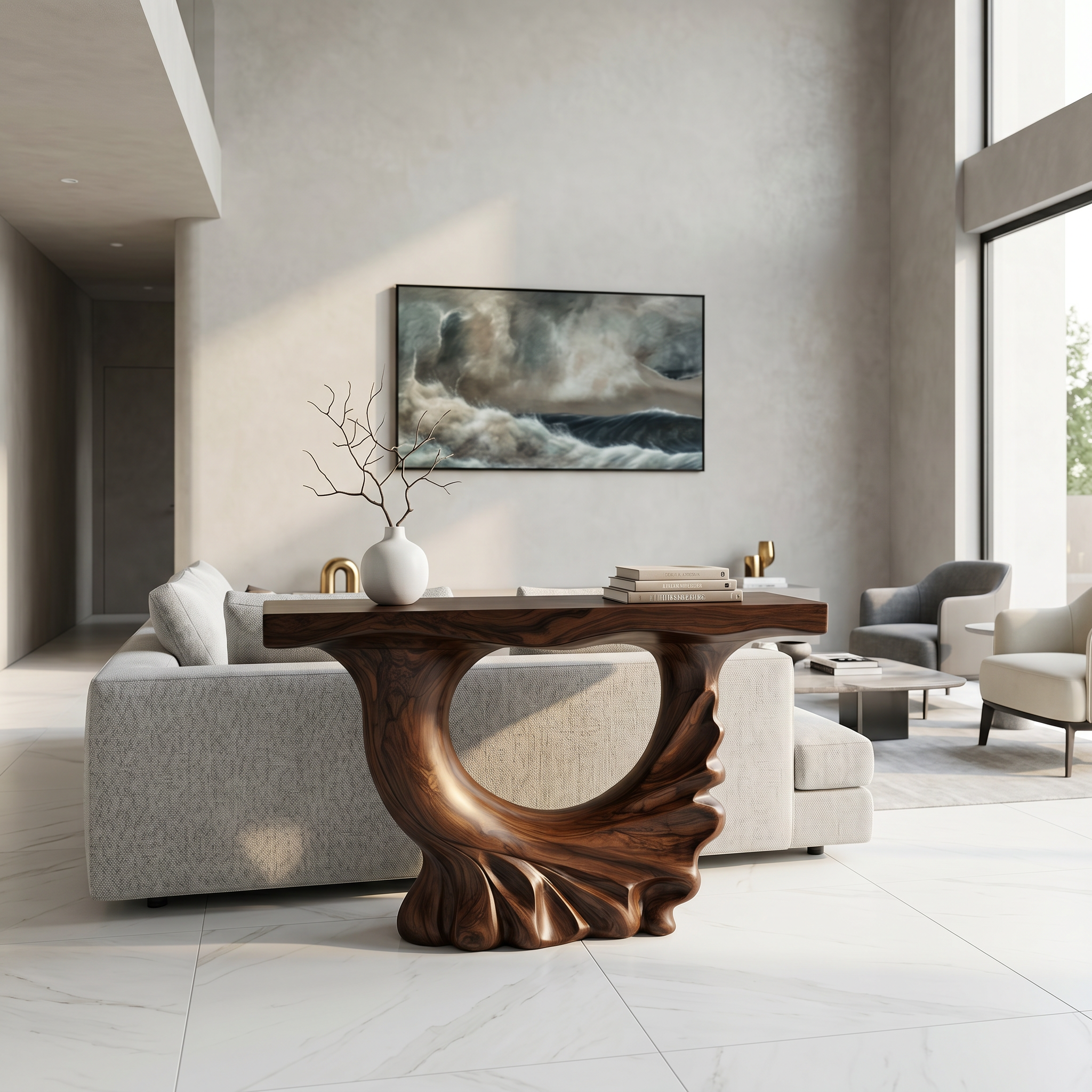 Modern Console Table With Ring Form Pedestal Base For Living Room SINLSACS630