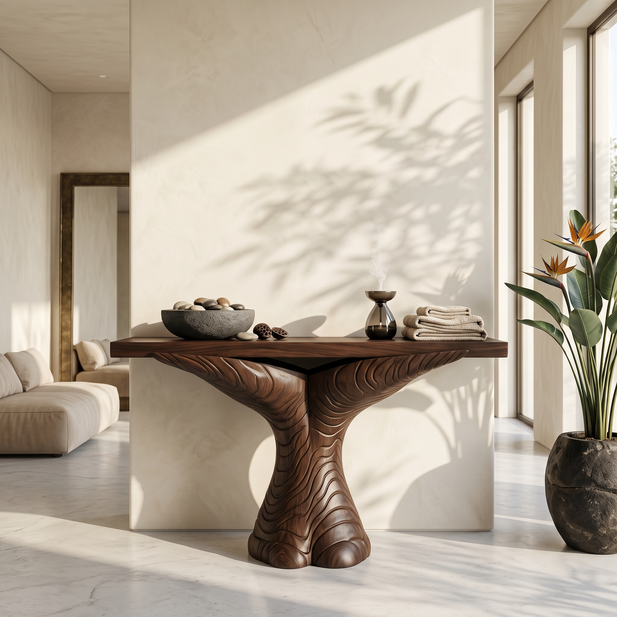 Organic Console Table With Sculptural Ribbon Form For Entryway SINLSACS634