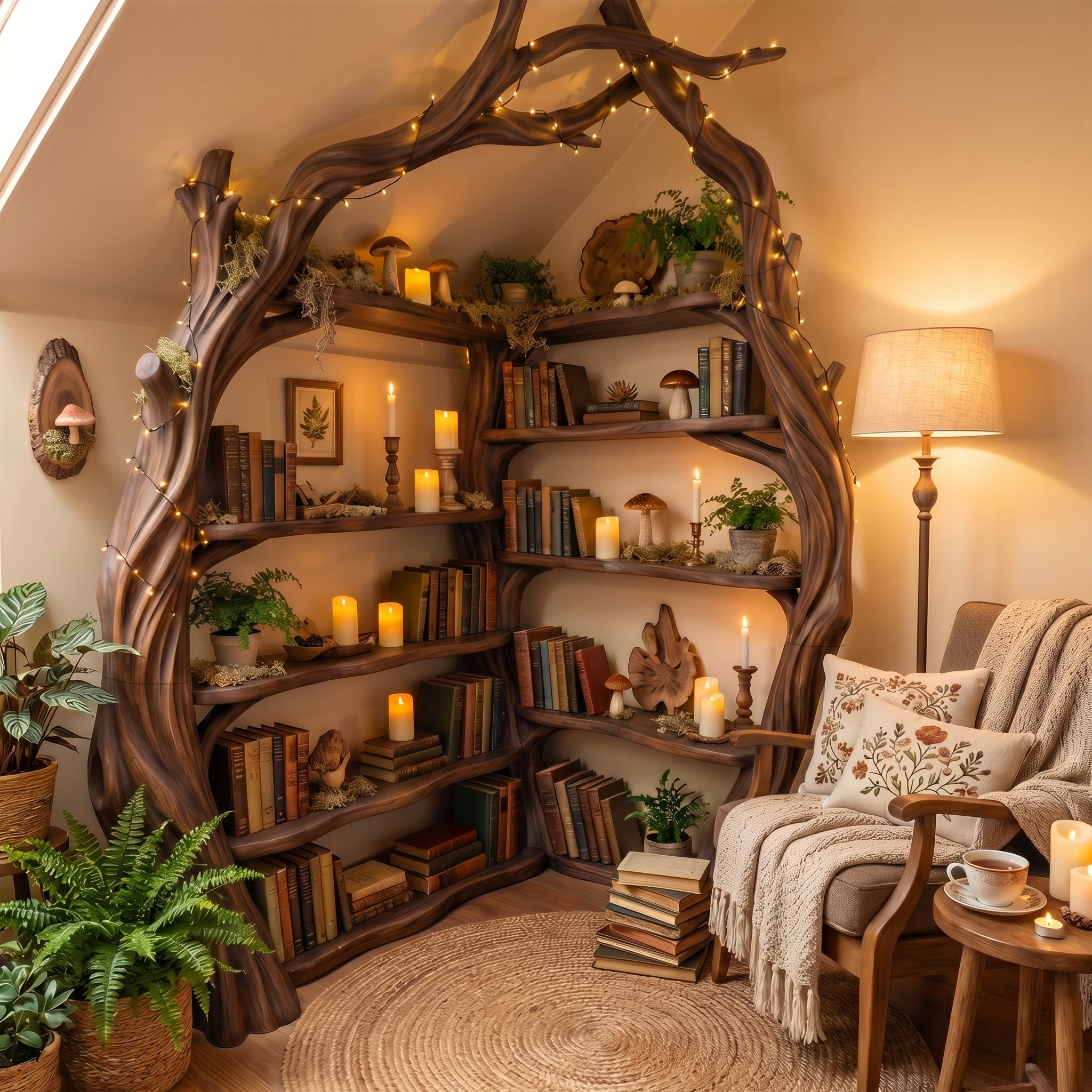 Tree Wall Bookshelf Corner Storage Bookcase Wooden Display Shelf For Living Room Bedroom Decor SINLSATB725