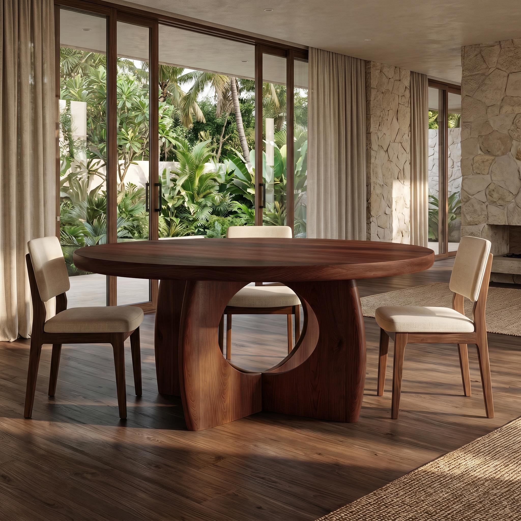 Organic Round Dining Table With Cutout Base For Dining Room SINLSADT169
