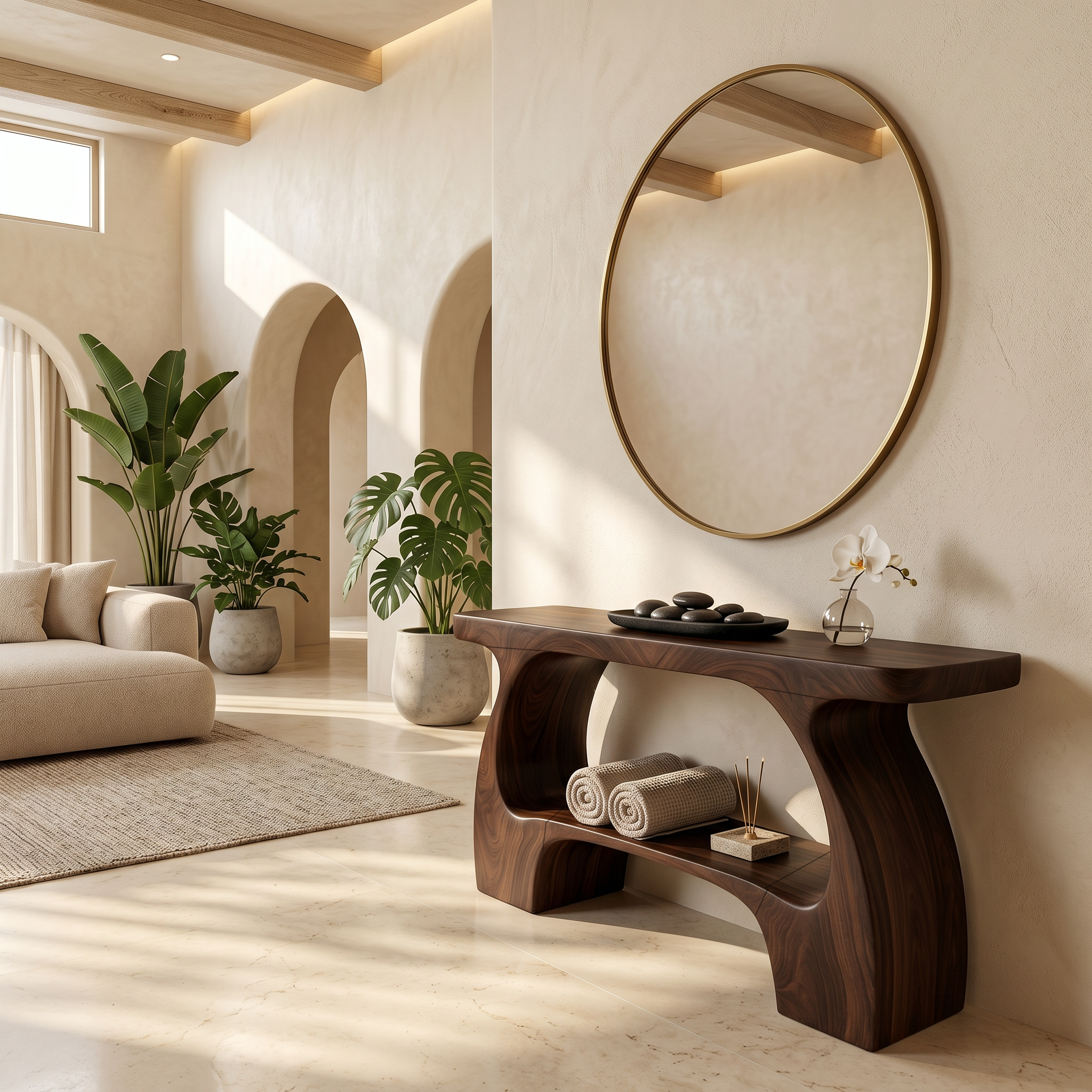 Natural Console Table With Organic Curved Silhouette For Entryway SINLSACS642
