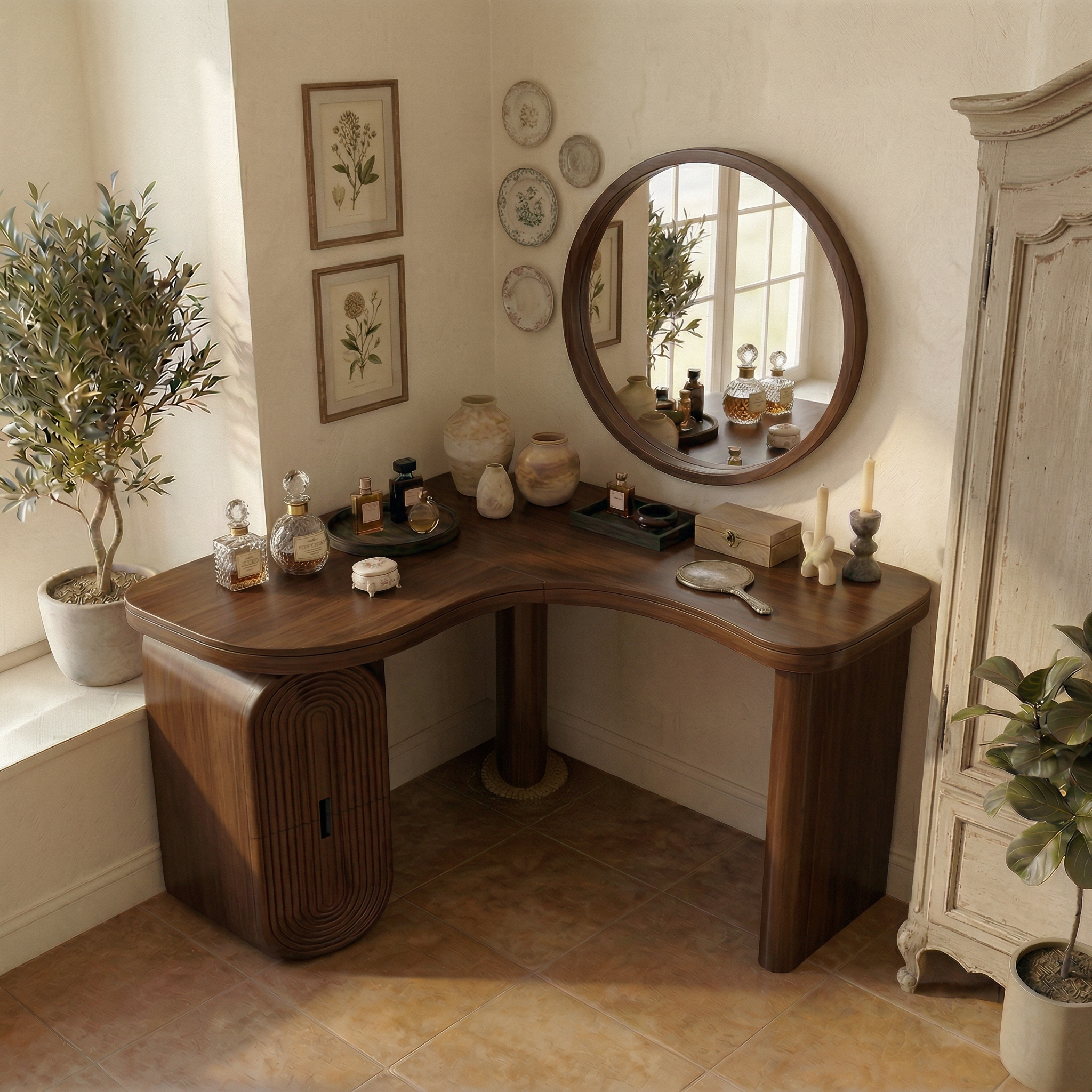 Organic Corner Dressing Table With Storage For Bedroom Decor SINLSABDT066