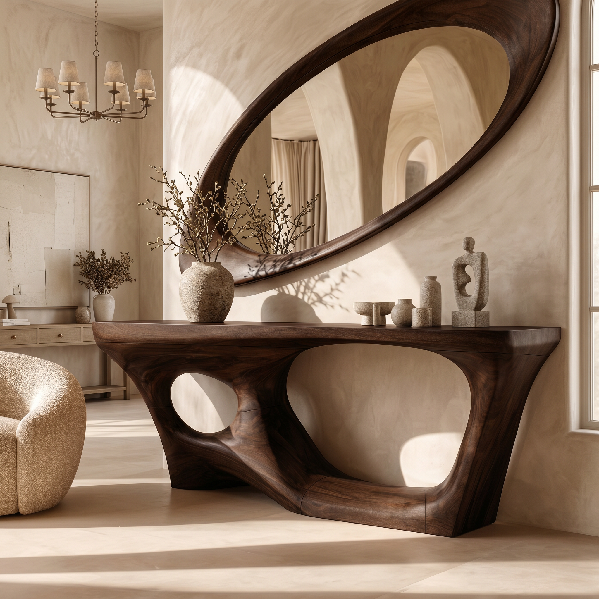 Contemporary Console Table With Sculptural Curved Design For Hallway SINLSACS648