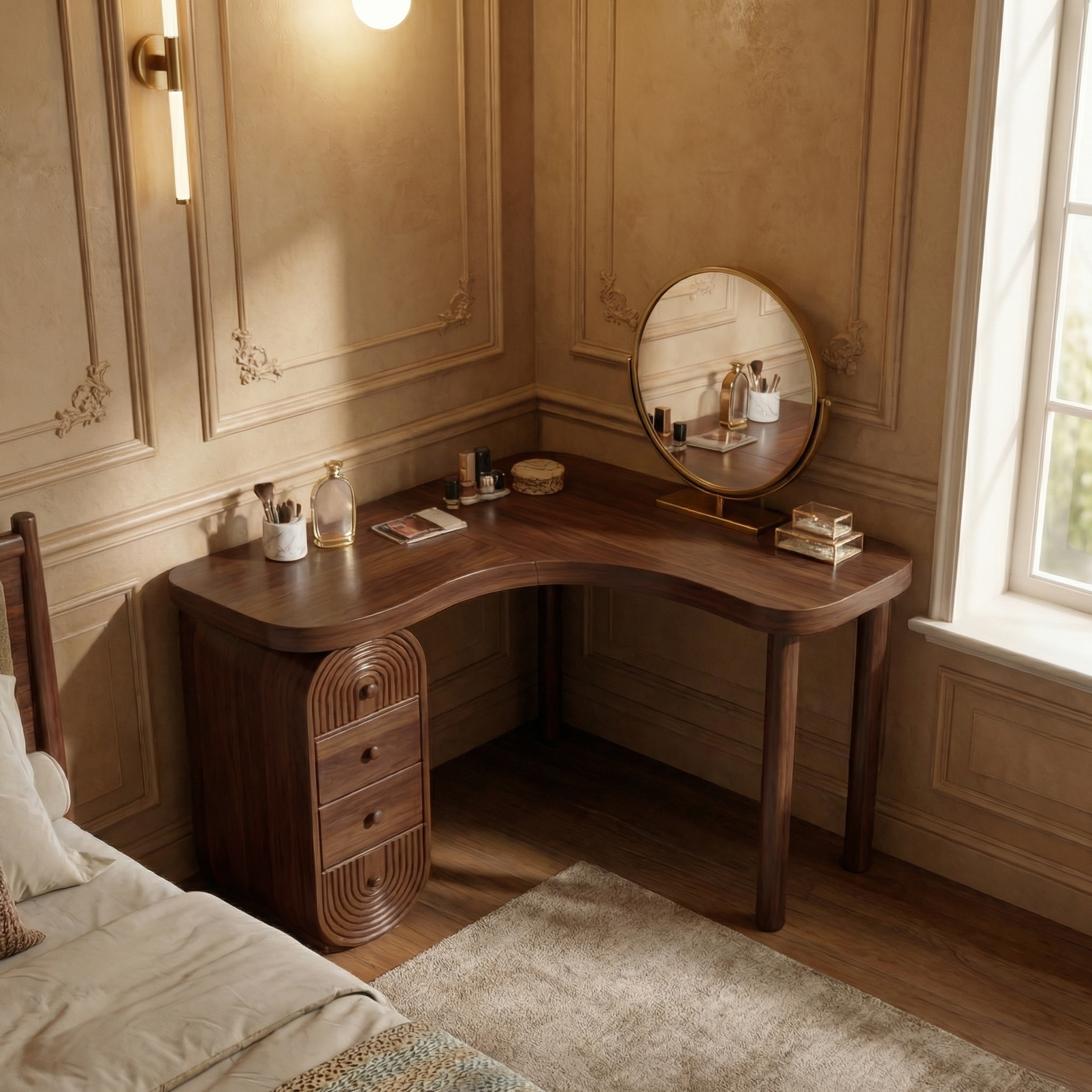 Organic Corner Dressing Table Functional Drawer Storage Bedroom And Dressing Room SINLSABDT067