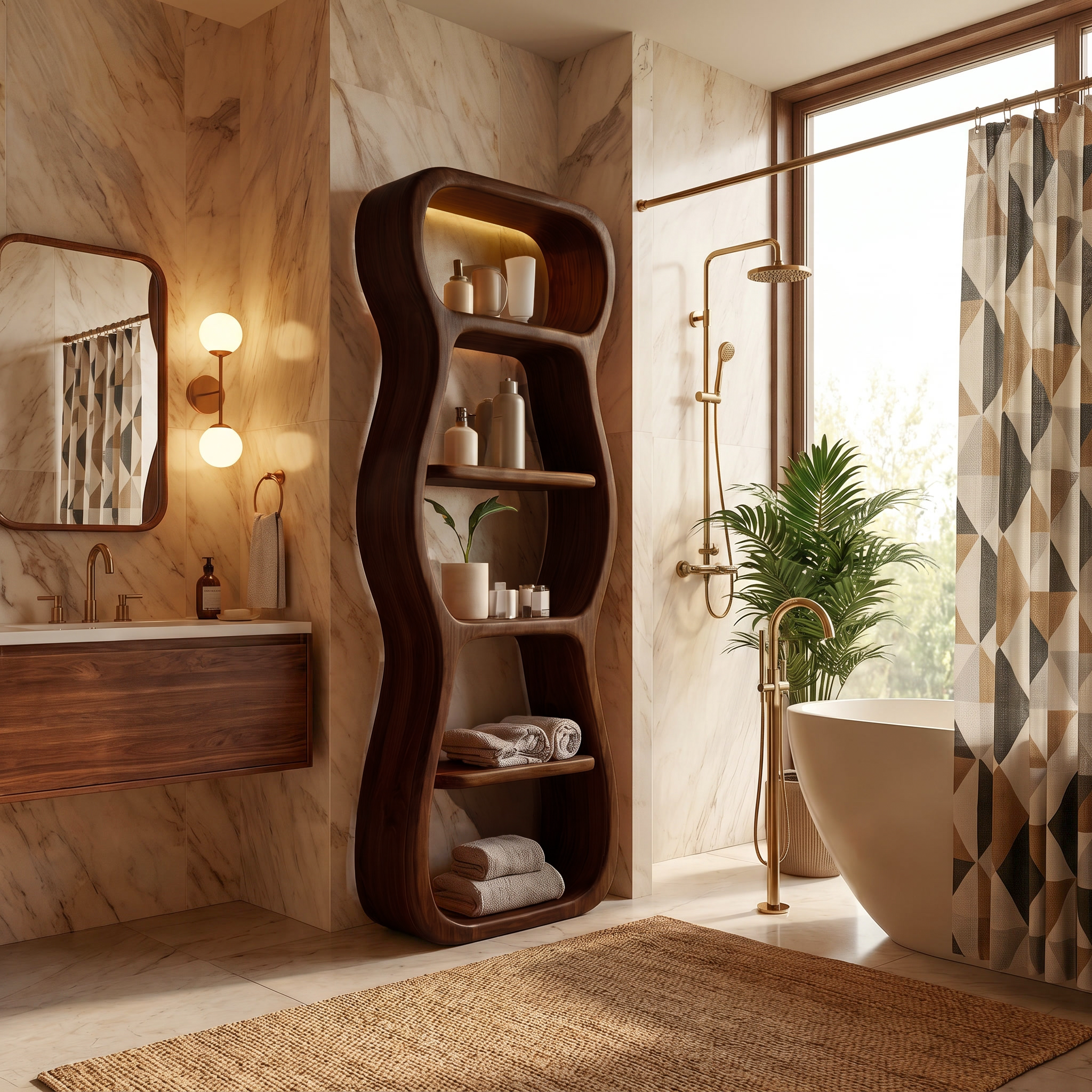 Contemporary Bathroom Storage Cabinet With Unique Sculptural Shape For Bathroom SINLSABCT033
