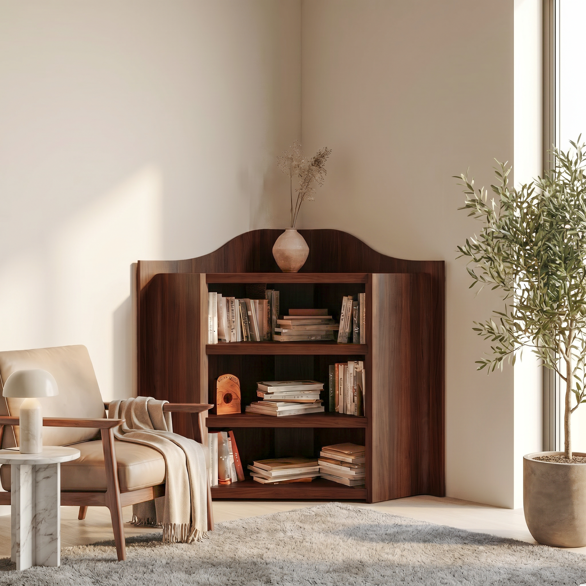 Natural Wooden Bookshelf With Open Shelves And Simple Storage Design For Living Room And Bedroom SINLSABS029