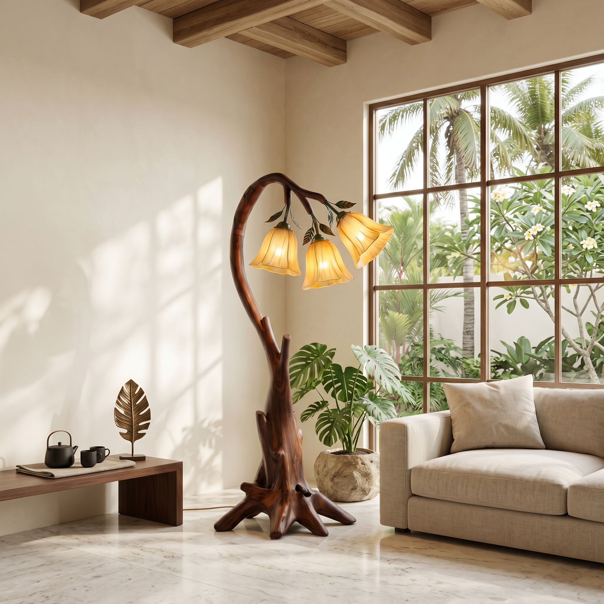 Natural Floor Lamp With Blooming Floral Form For Reading Nook And Bedroom SINLSAFLP097