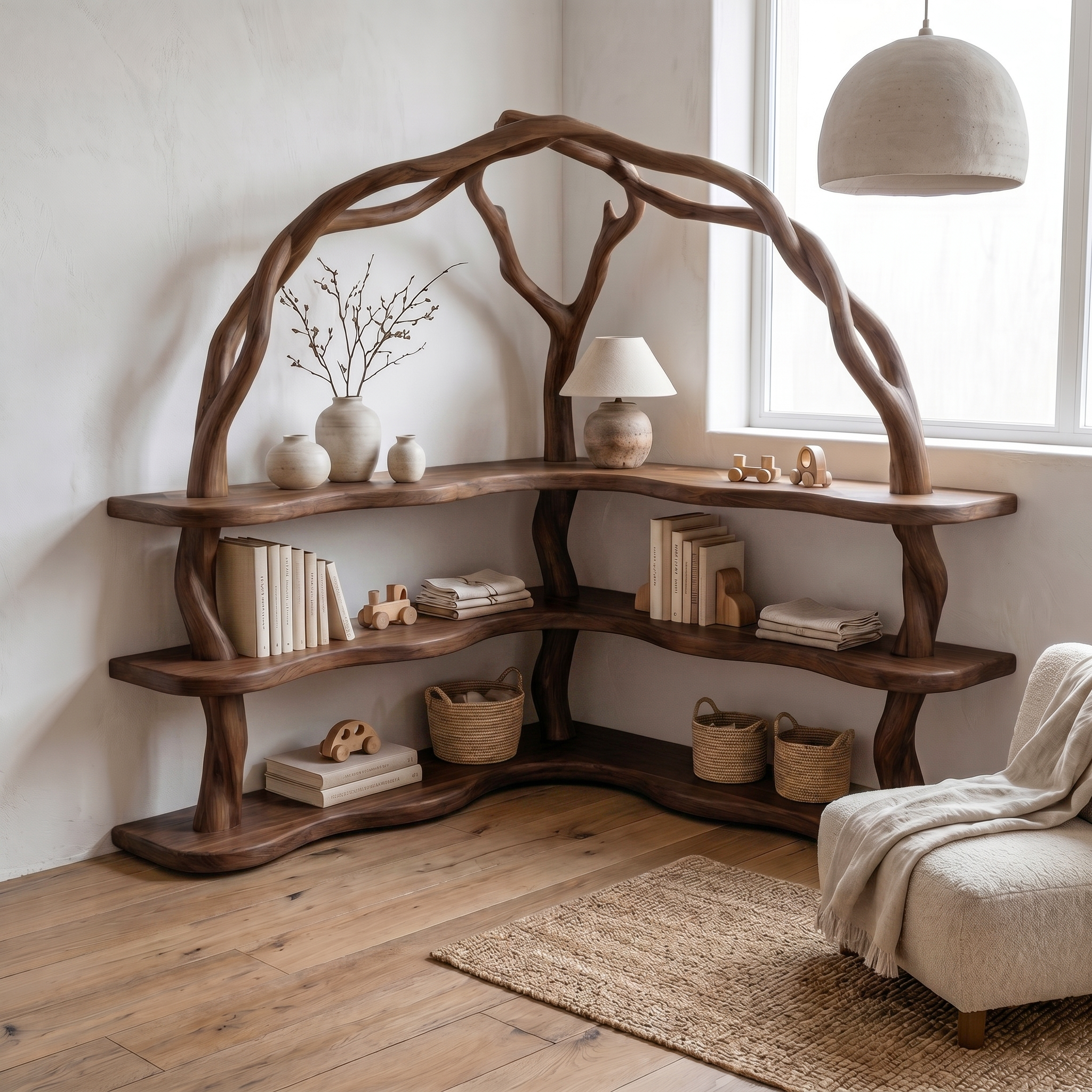Organic Corner Bookcase With Natural Branch Frame Design For Living Room And Bedroom SINLSABS016