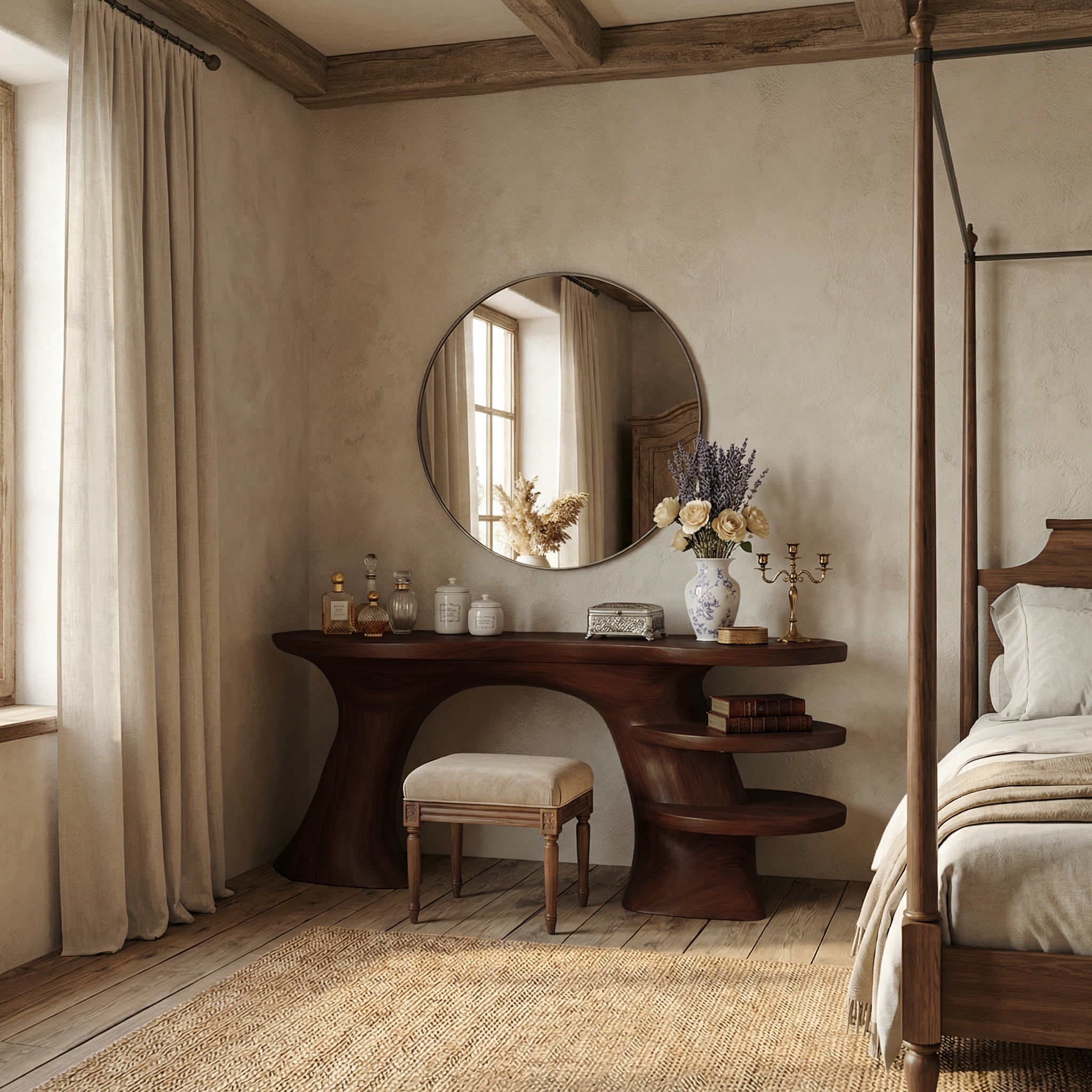 Sculptural Organic Dressing Table With Shelves For Bedroom Decor SINLSABDT068