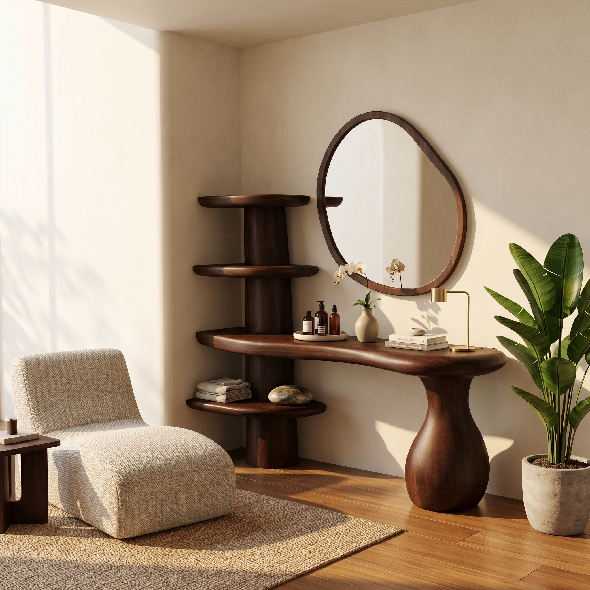 Organic Corner Vanity Table For Bedroom SINLSABDT078