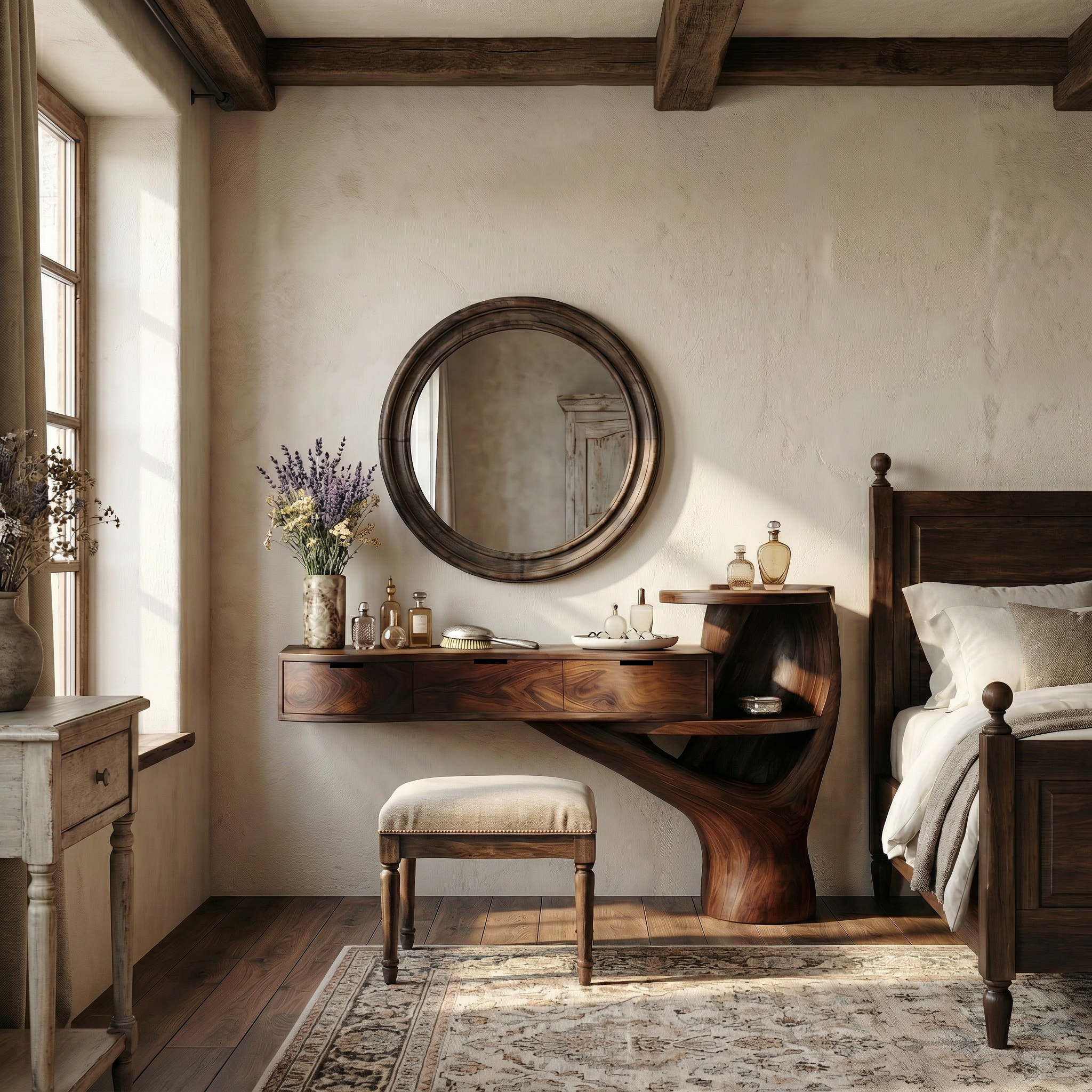 Organic Tree Base Floating Dressing Table With Drawers Makeup Vanity Desk For Bedroom SINLSABDT069