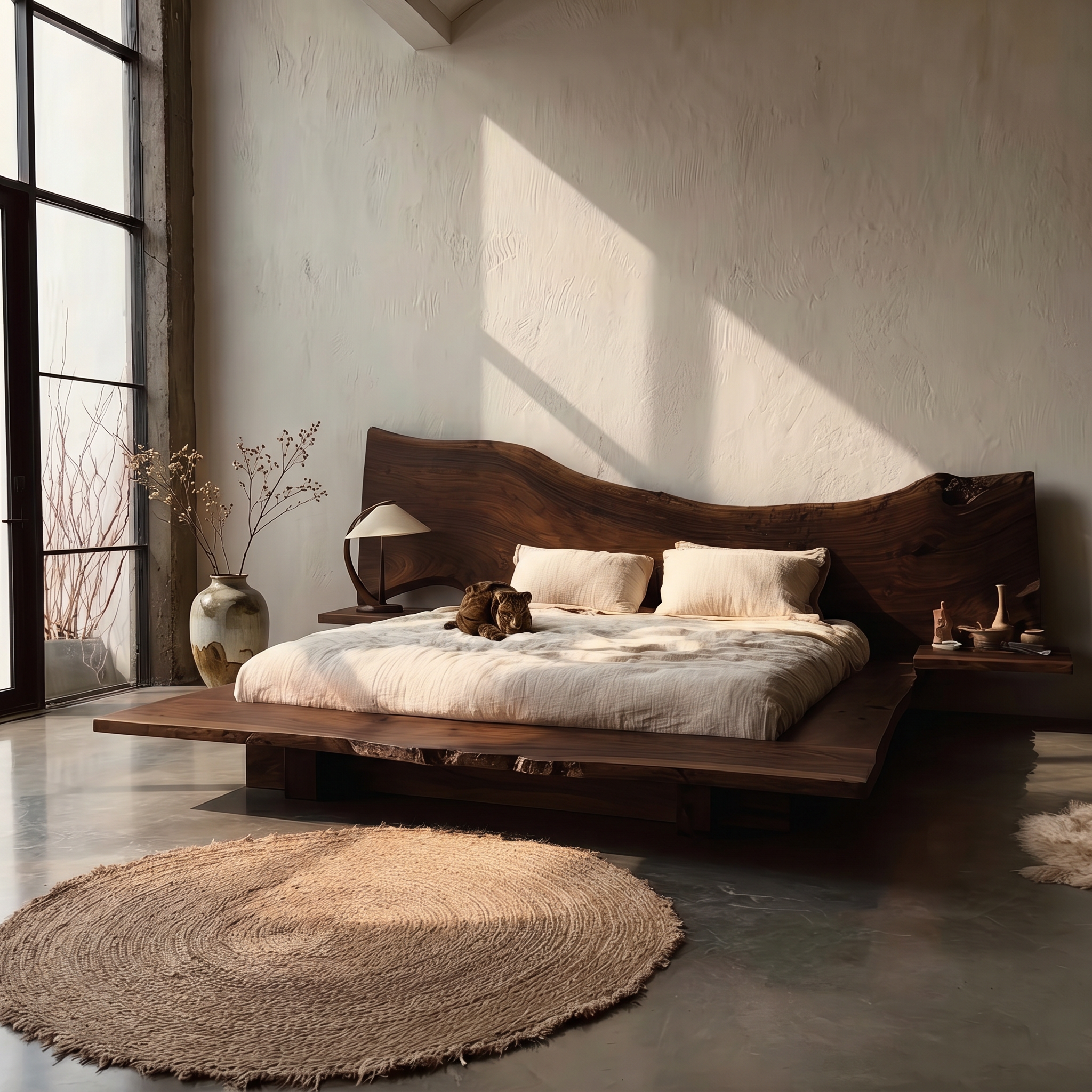 Minimalist Bed Frame With Organic Edge Headboard For Bedroom SINLSAWB125