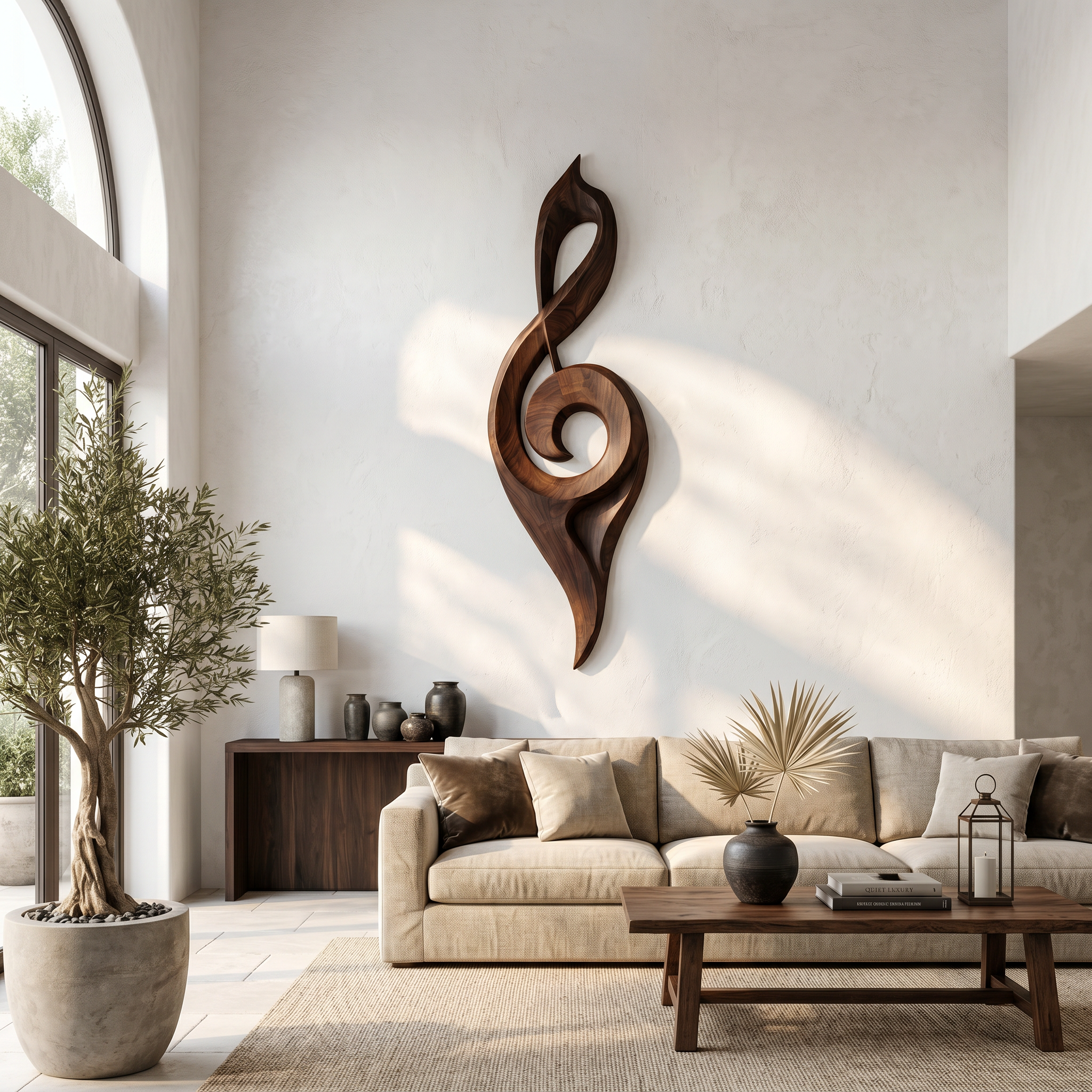 Contemporary Treble Clef Wall Sculpture With Organic Curves For Living Room SINLSAWD079