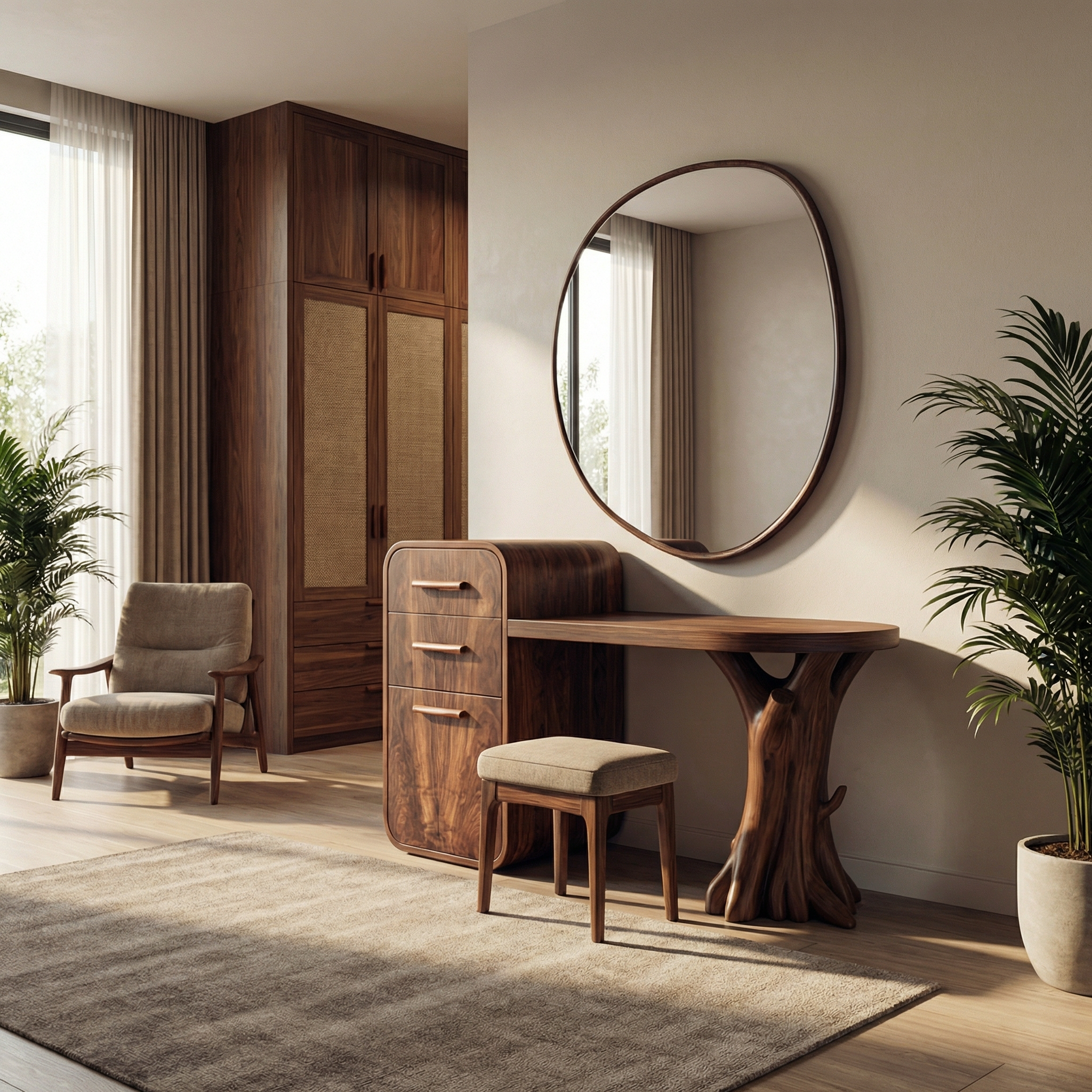 Sculptural Dressing Table With Storage Unique Tree Root Base Design For Bedroom SINLSABDT057