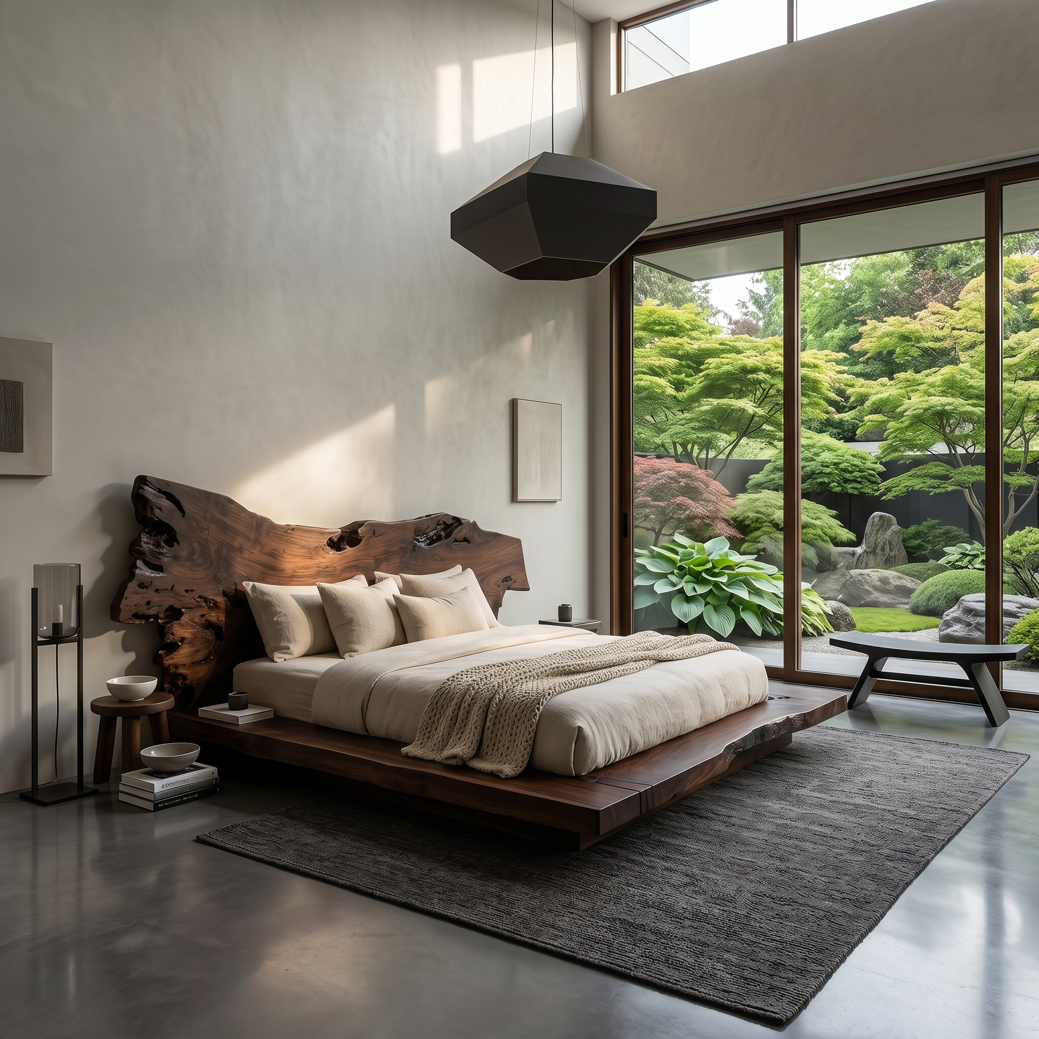 Contemporary Low Profile Bed Frame With Organic Wood Headboard For Bedroom SINLSAWB129
