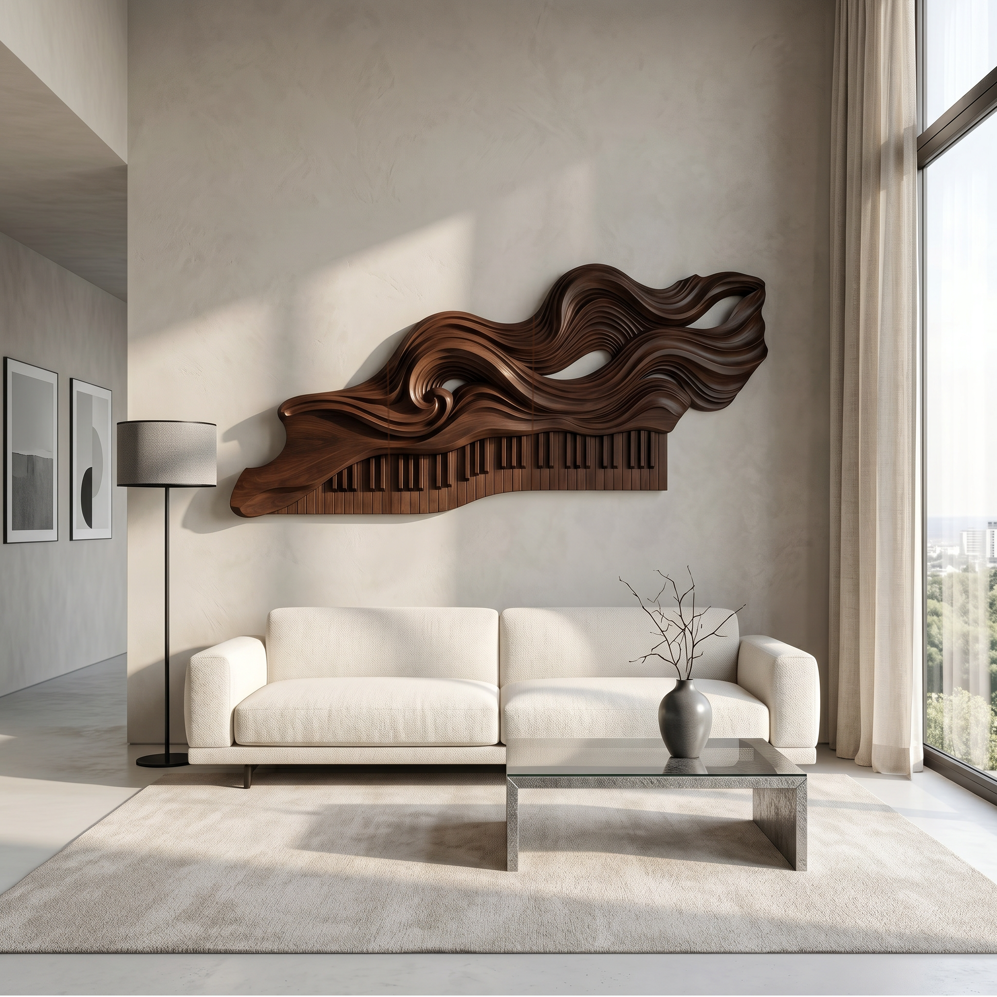 Organic Flowing Piano Melody Wooden Wall Art For Living Room SINLSAWD083