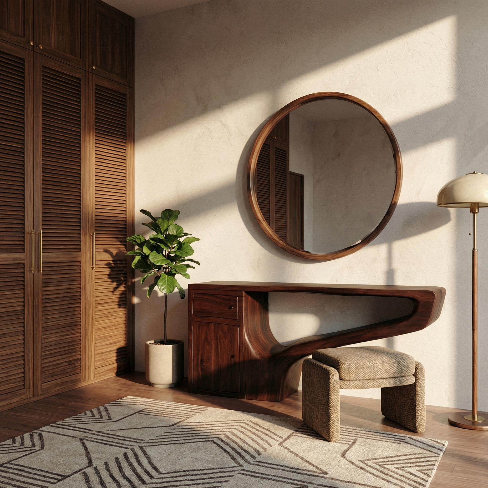 Modern Asymmetrical Dressing Table Solid Wood Integrated Storage Design Bedroom SINLSABDT060