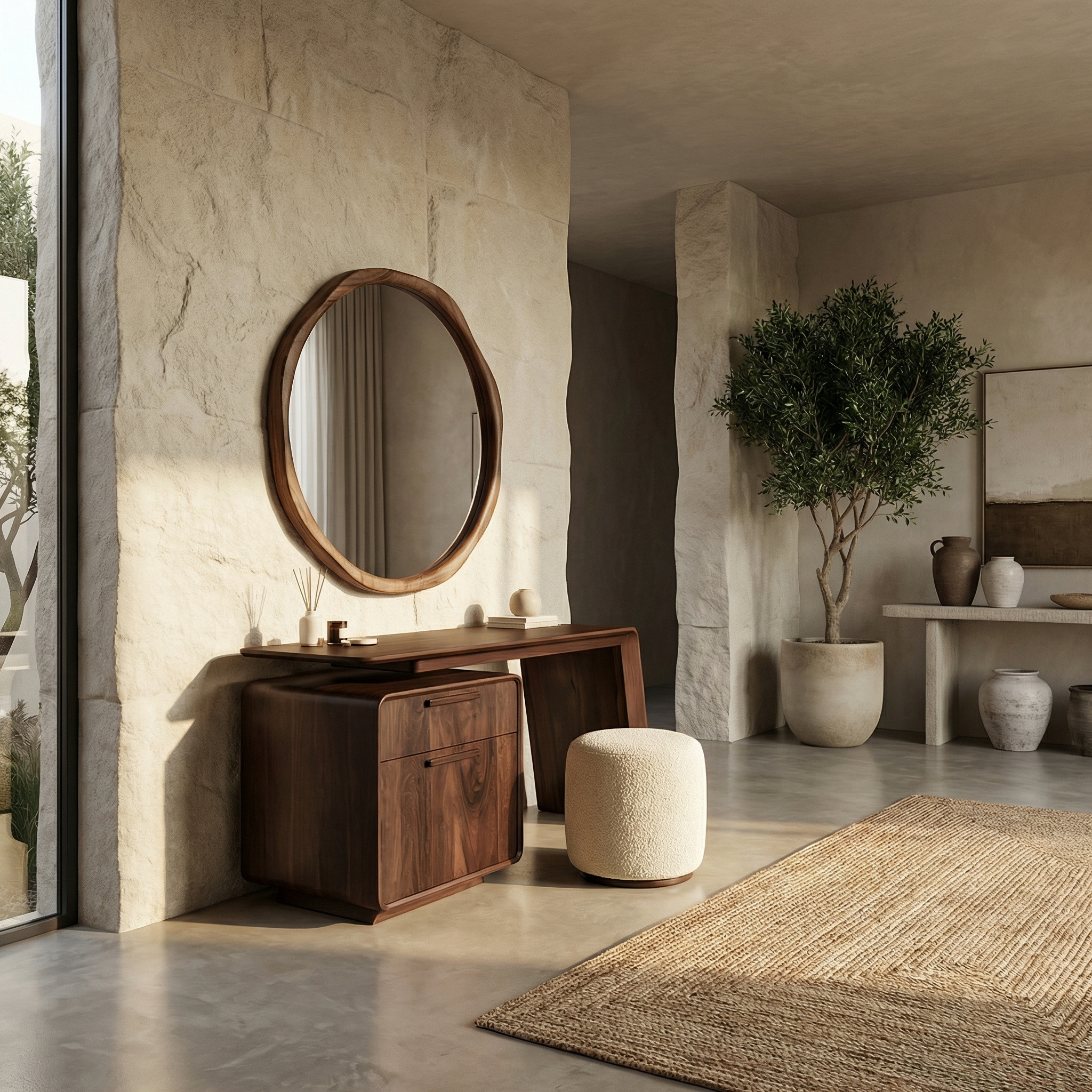 Modern Minimalist Dressing Table With Storage Sculptural Design For Bedroom SINLSABDT052