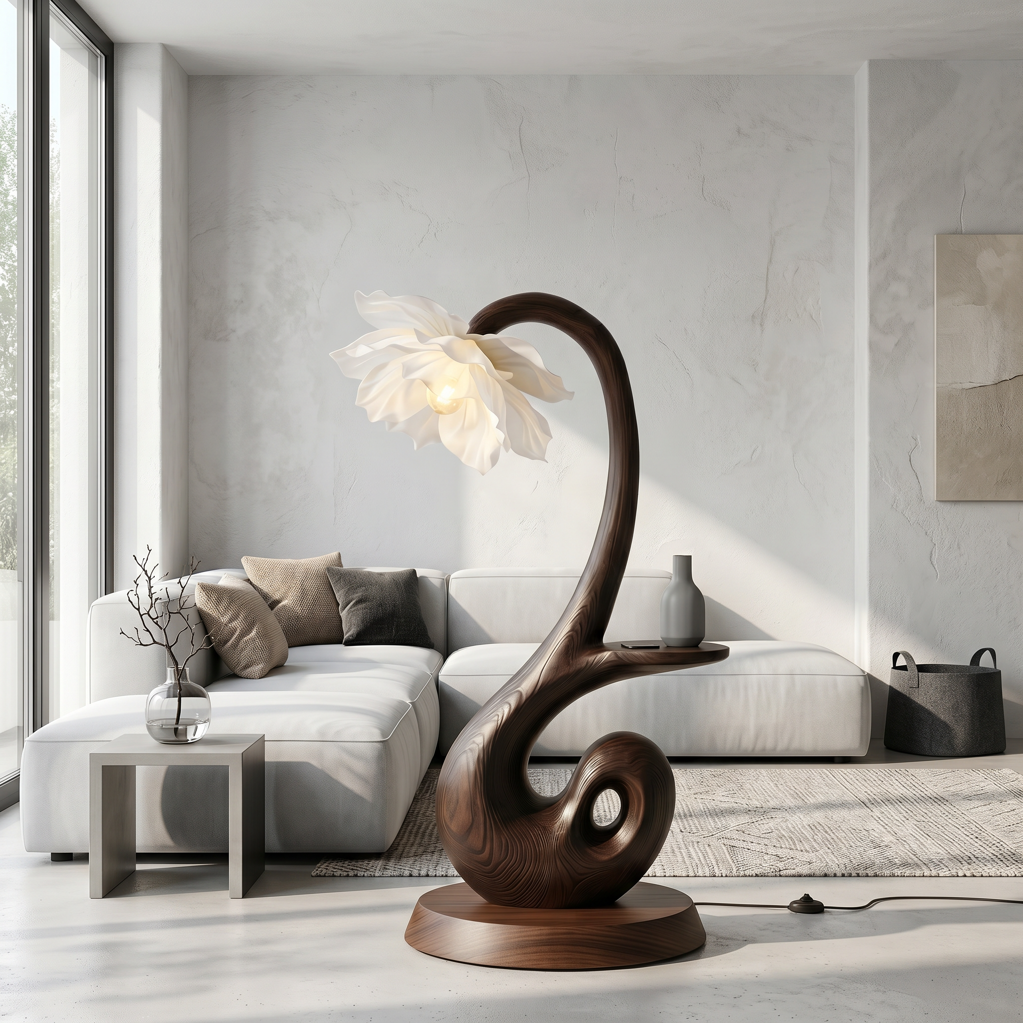 Nature Inspired Floor Lamp With Blooming Flower Shade And Display Shelf For Reading Nook SINLSAFLP126
