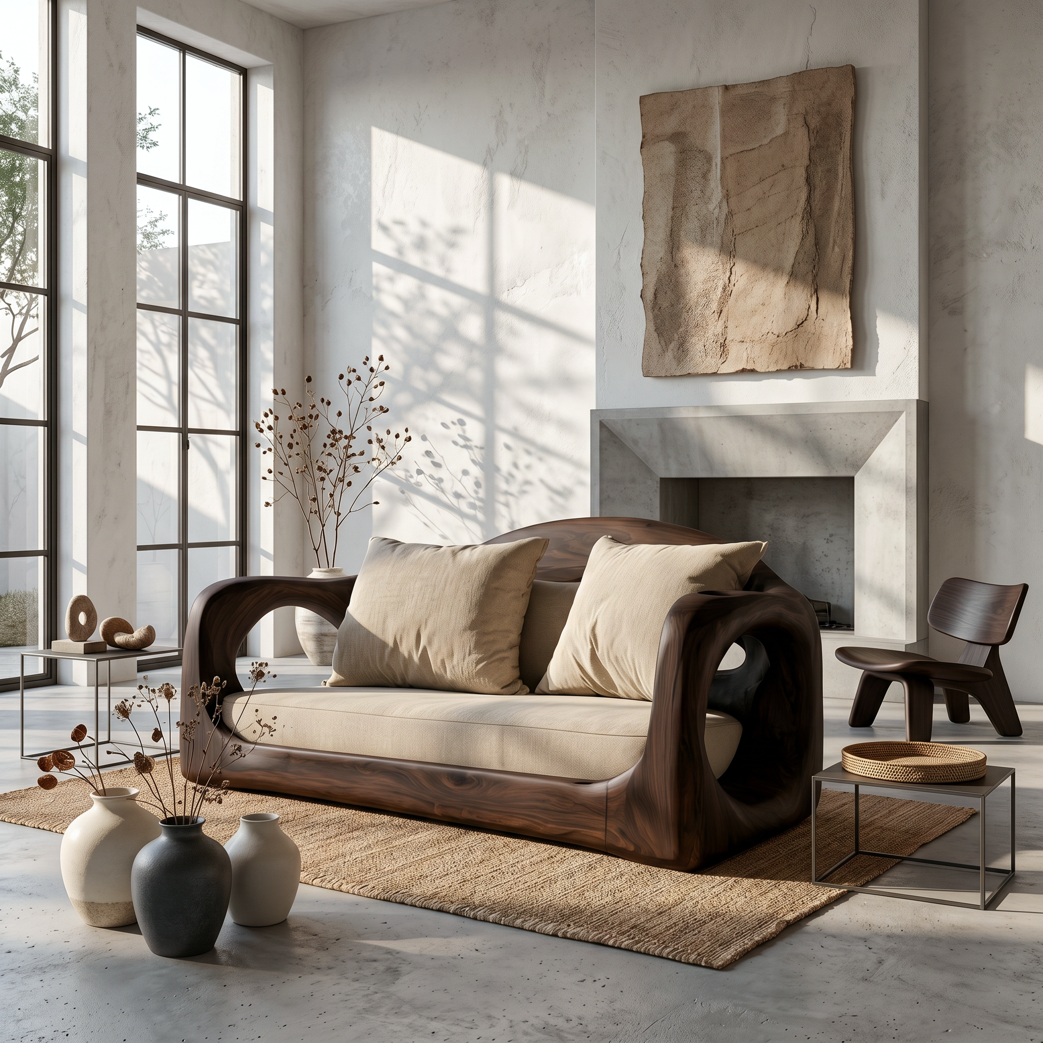 Rustic Sofa Frame With Organic Loop Wood Design For Living Room SINLSASF031