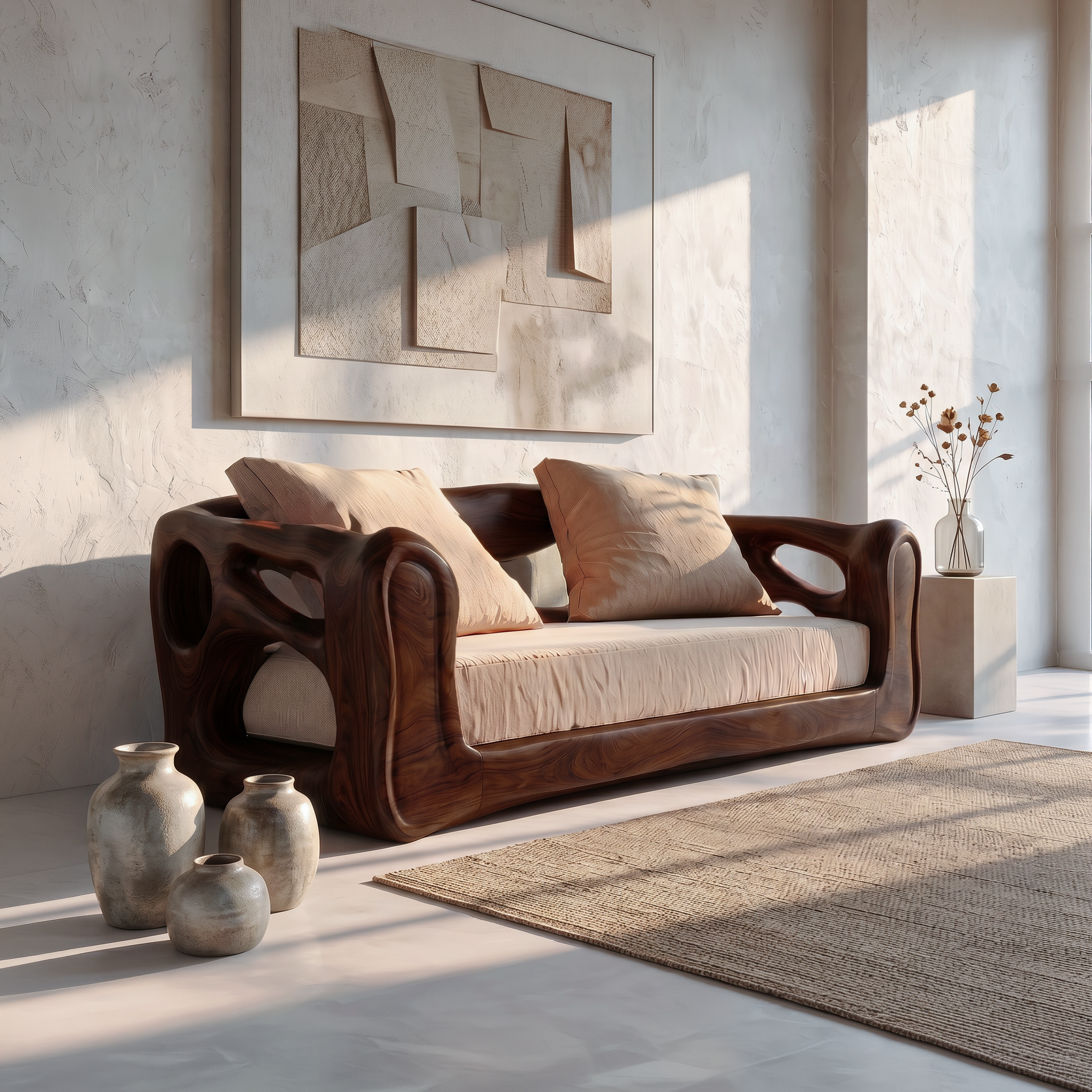 Contemporary Sofa Frame With Organic Flowing Wood Design For Living Room SINLSASF032