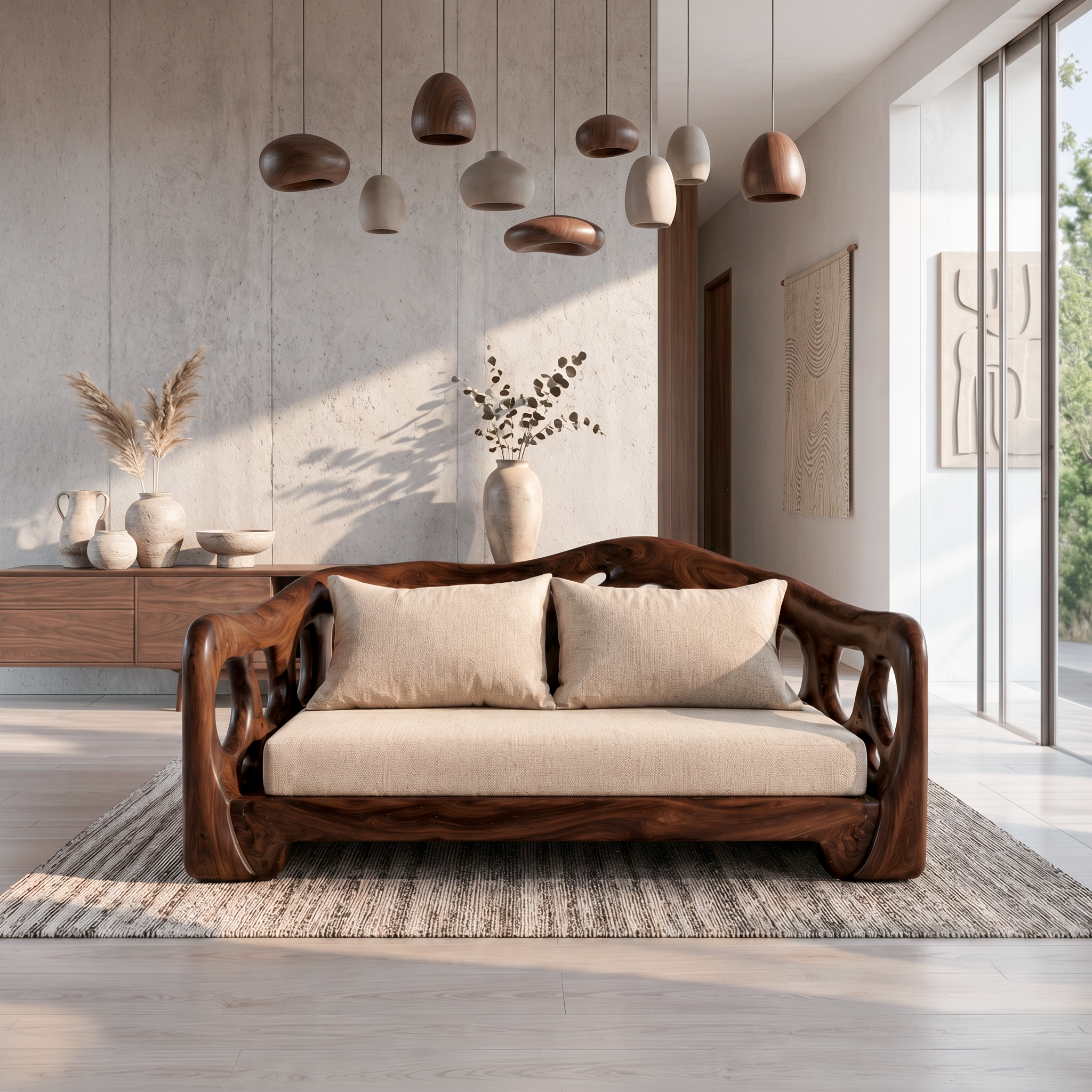 Modern Sofa With Sculptural Solid Wood For Living Room SINLSASF034