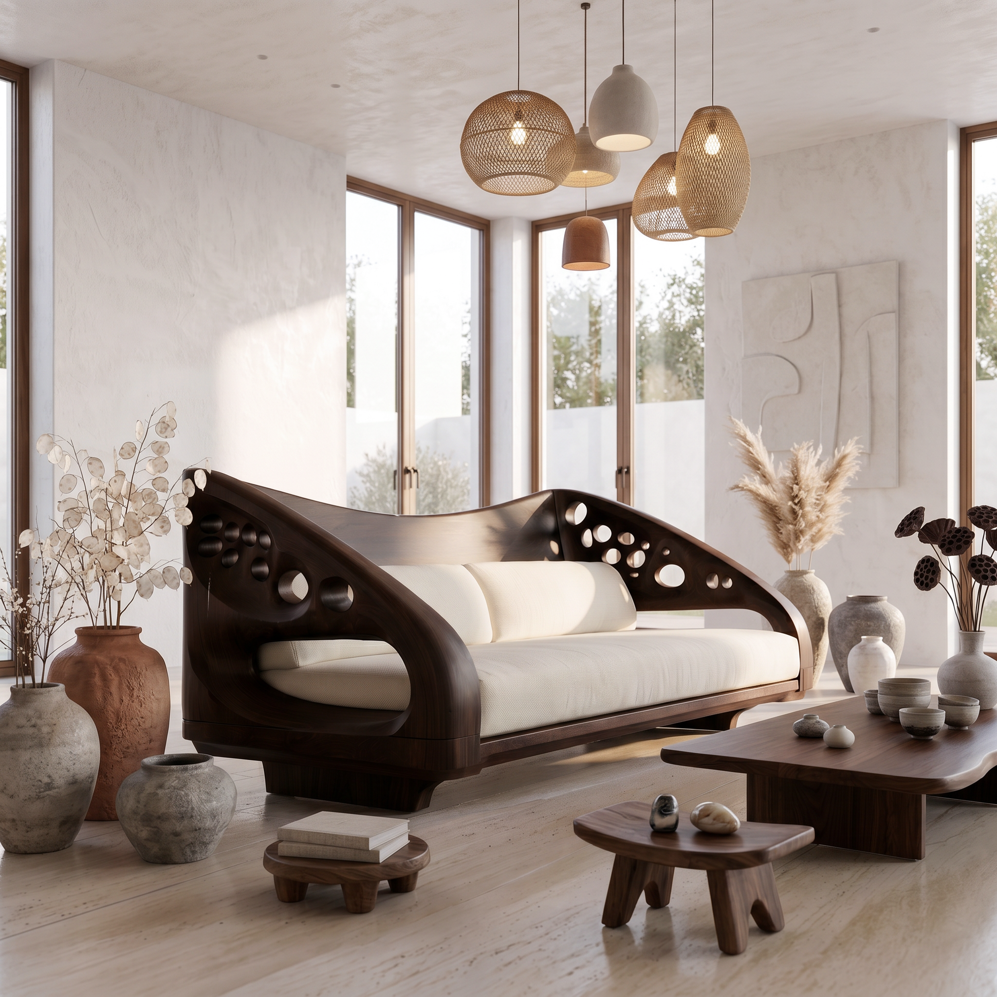 Organic Wooden Sofa Frame With Handcrafted Artistic Design SINLSASF036